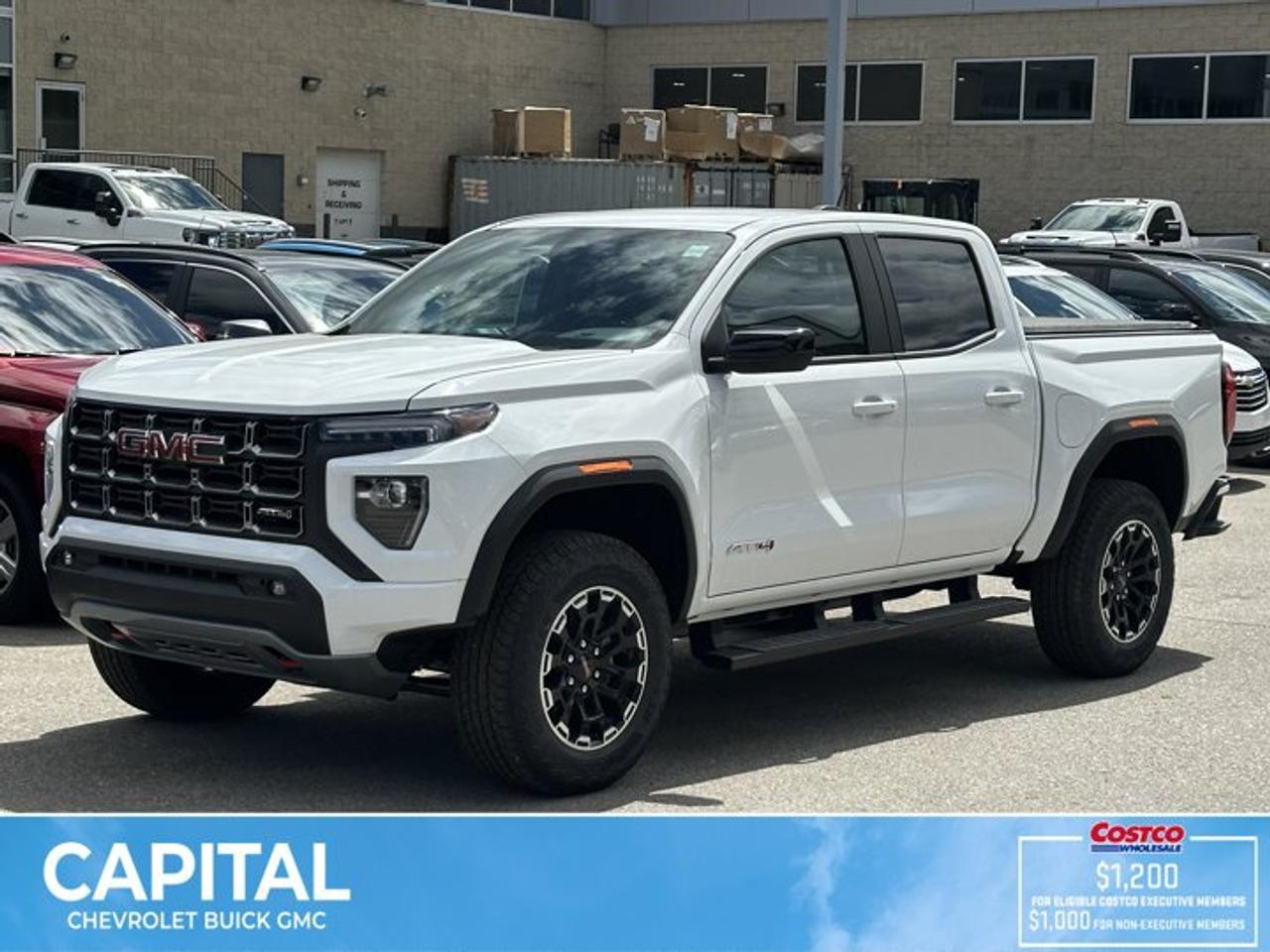 This GMC Canyon boasts a Turbocharged Gas I4 2.7L/ engine powering this Automatic transmission. TRANSMISSION, 8-SPEED AUTOMATIC, 8L80 (STD), SUMMIT WHITE, REAR AXLE, 3.42 RATIO.* This GMC Canyon Features the Following Options *LPO, PREMIER SOFT ROLL-UP TRUCK BED COVER BY REALTRUCK ADVANTAGE (dealer-installed), LPO, BLACK ASSIST STEP (dealer-installed), ENGINE, TURBOMAX (310 hp [231 kW] @ 5600 rpm, 430 lb-ft of torque [583 Nm] @ 3000 rpm) (STD), ENGINE BLOCK HEATER, BEDLINER, SPRAY-ON WITH GMC LOGO, AT4 PREFERRED EQUIPMENT GROUP includes standard equipment, 3 YEARS SIRIUSXM, Wireless Apple CarPlay/Wireless Android Auto, Windows, remote Express-Down, all windows, Windows, power with driver Express-Up and Down.* Visit Us Today *For a must-own GMC Canyon come see us at Capital Chevrolet Buick GMC Inc., 13103 Lake Fraser Drive SE, Calgary, AB T2J 3H5. Just minutes away!
