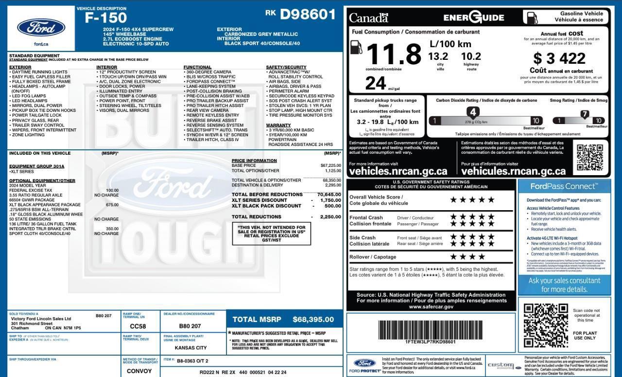 2024 Ford F-150 XLT 360 Camera   Lane Keeping Aid   BLIS Photo