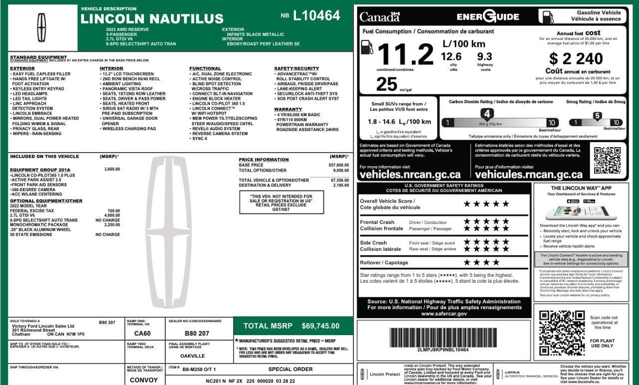 2022 Lincoln Nautilus Reserve 2.7L V6   Monochromatic PKG Photo