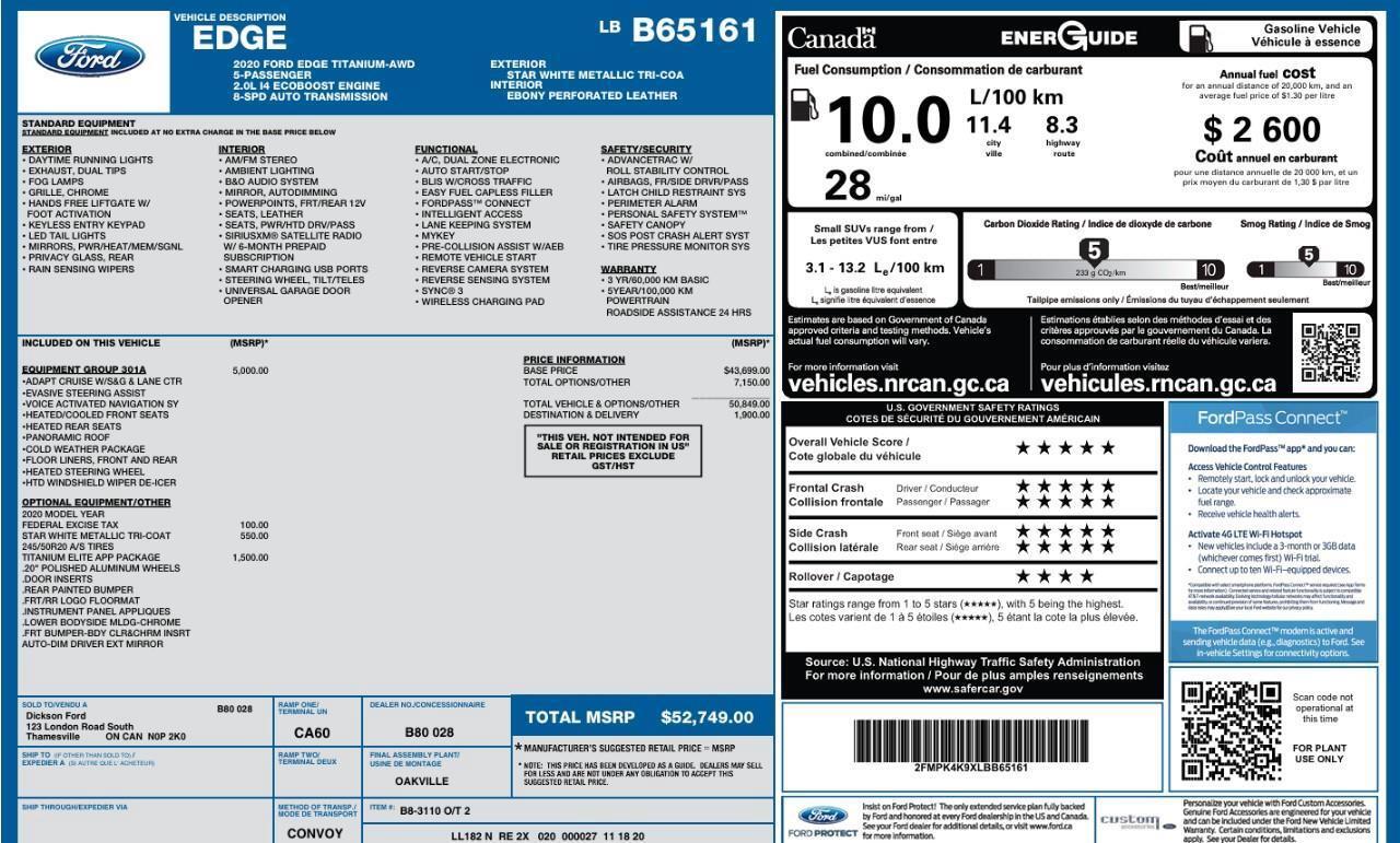 2020 Ford Edge Titanium 301A   Panoroof   ACC + Lane Keeping Photo