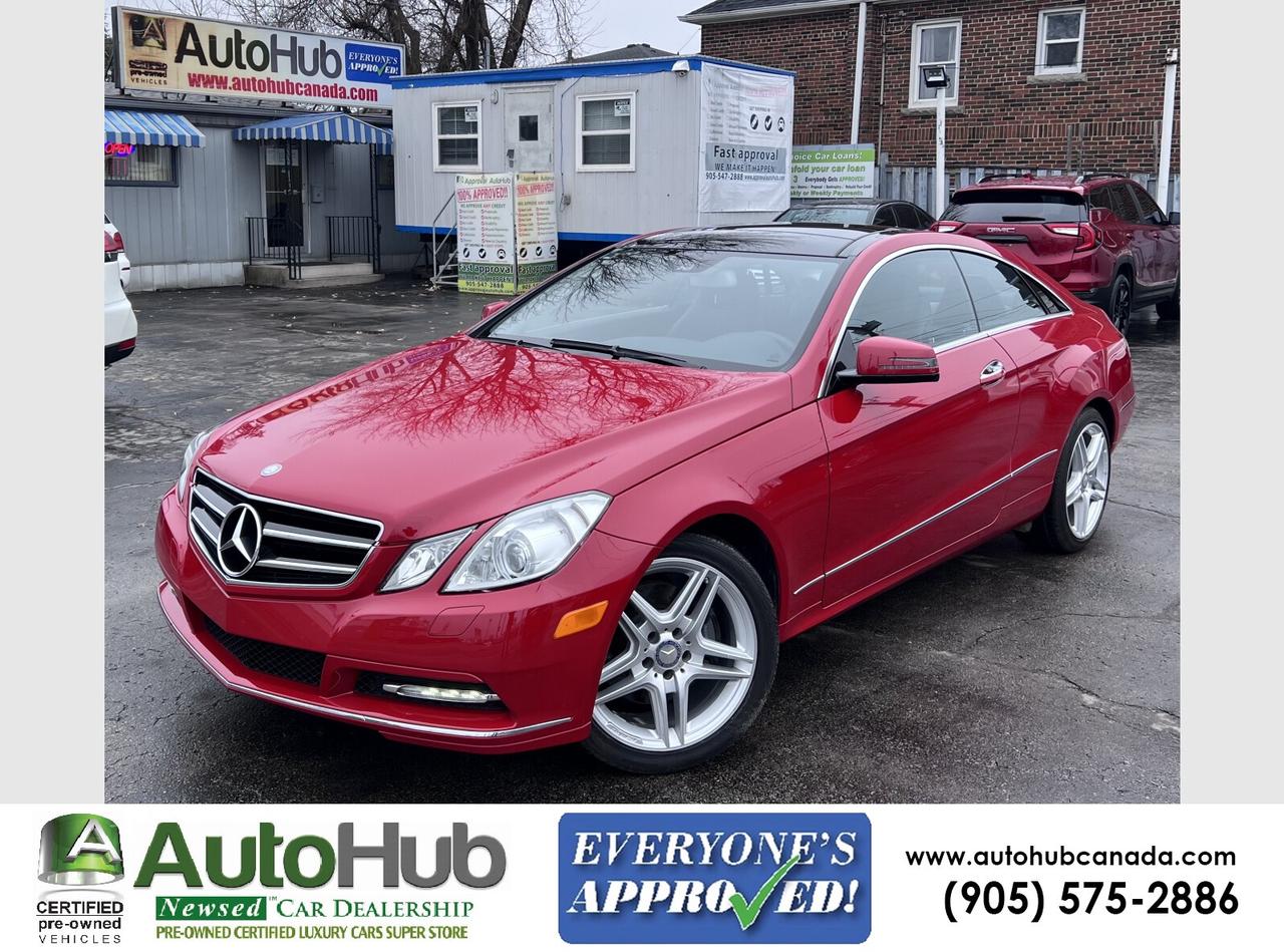 LIKE NEW, NEVER DRIVEN IN SNOW, ALWAYS PARKED IN GARAGE, 2013 MERCEDES E350 COUPE, LEATHER, NAV, PANO.ROOF, HEATED SEATS, BACKUP CAMERA AND MUCH MORE.........WEATHER TECH MATS ARE NOT INCLUDED IN SELLING PRICE. YOU CAN BUY THEM FOR $350 FRONT AND BACK ROW. <br/> Impeccable, First-Rate, Pre-Owned AutoHub Certified Vehicles. <br/> AT AUTOHUB, CUSTOMER SATISFACTION IS OUR #1 PRIORITY...DONT BELIEVE US? CHECK WHAT OUR CUSTOMERS ARE SAYING ON GOOGLE AND SEE WHY WE ARE HAMILTONS #1 DEALER 4 YEARS IN A ROW!! WE ARE HAPPY TO PROVIDE YOU WITH VEHICLE SOLUTIONS THAT WE KNOW YOU WILL BE HAPPY WITH FOR YEARS TO COME! <br/> All you have to do is pay the Price + HST and Licensing to drive away with one of our many AutoHub certified, pre-owned, luxury vehicles, all of which are provided with complete CarFax or Auto Check Reports by UCDA! At AutoHub, not only do we guarantee every vehicle for safety, but it also includes thoroughly inspected 150 points by our trained technicians. <br/> Are you new to Canada? Do you have Bad Credit? No Credit? Have you filed for Bankruptcy or Proposal? If you answered yes to any of the aforesaid questions then please call us at 905-575-AUTO (2886) or 1-855-444-6482 so that our experienced sales, financial and service team members may afford you with Ontarios best financing options made available based on approved credit. Also ask for our No payment for 90 days and 0% financing program ONLY ON APPROVED CREDIT. <br/> Please Note-Financing is available on up to 10-year older cars only. The term of financing is from 24 to 96 months, and it is based on year of the car. Older the car lessor the finance term available for the loan by the lenders. <br/> Please visit us as we are pleased to service you six days a week. Also catering to our Ancaster, Stoney Creek, Dundas, Burlington, Oakville, Mississauga, Milton, Brampton, Caledonia, Grimsby, Brantford, Haldimand, Welland, Norfolk, Brant, Cayuga, Binbrook, Waterdown, Flamborough, Lincoln, St. Catharine, Vaughan, Toronto, North York, Markham, Etobicoke, Barrie and Niagara. <br/>