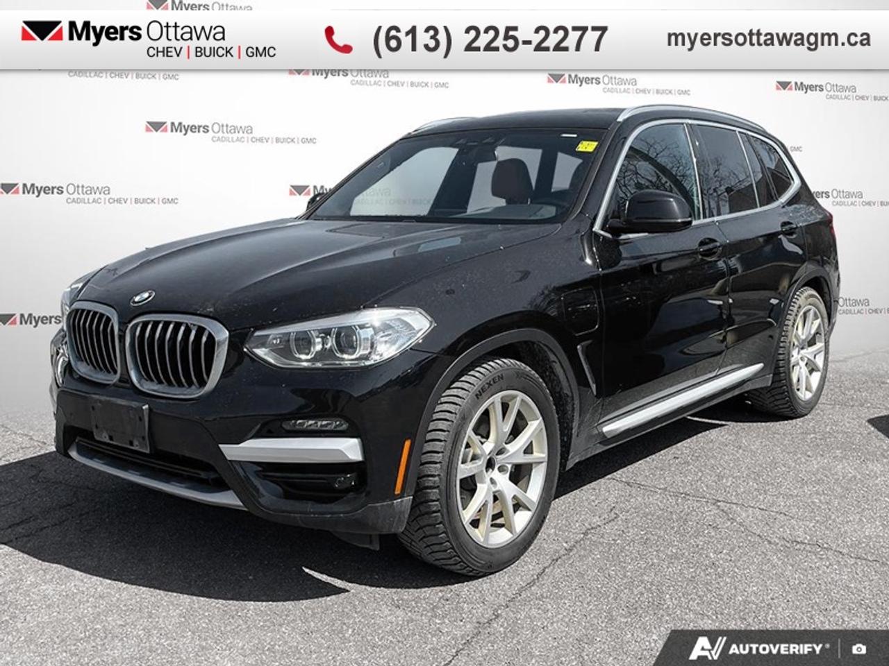 Compare at $27263 - Myers Cadillac is just $26469! <br> <br>JUST IN - 2021 BMW X3 XDRIVE30E- BLACK ON BLACK LEATHER, AWD, SUNROOF, 292 HP, 40 KM EV RANGE, 2.0 TURBO GAS ENGINE, REAR VISION CAMERA, POWER LIFTGATE, PUSH TO START,  APPLE CARPLAY, NAV, HEATED SEATS, CERTIFIED, NON SMOKER, NO ADMIN FEES- $7900 CARFAX HISTORY REPORT JAN 2023- CAR HAS BEEN INSPECTED , SOLD CERTIFIED.<br> <br>To apply right now for financing use this link: <a href=https://creditonline.dealertrack.ca/Web/Default.aspx?Token=b35bf617-8dfe-4a3a-b6ae-b4e858efb71d&Lang=en target=_blank>https://creditonline.dealertrack.ca/Web/Default.aspx?Token=b35bf617-8dfe-4a3a-b6ae-b4e858efb71d&Lang=en</a><br><br> <br/><br>All prices include Admin fee and Etching Registration, applicable Taxes and licensing fees are extra.<br>*LIFETIME ENGINE TRANSMISSION WARRANTY NOT AVAILABLE ON VEHICLES WITH KMS EXCEEDING 140,000KM, VEHICLES 8 YEARS & OLDER, OR HIGHLINE BRAND VEHICLE(eg. BMW, INFINITI. CADILLAC, LEXUS...)<br> Come by and check out our fleet of 40+ used cars and trucks and 180+ new cars and trucks for sale in Ottawa.  o~o
