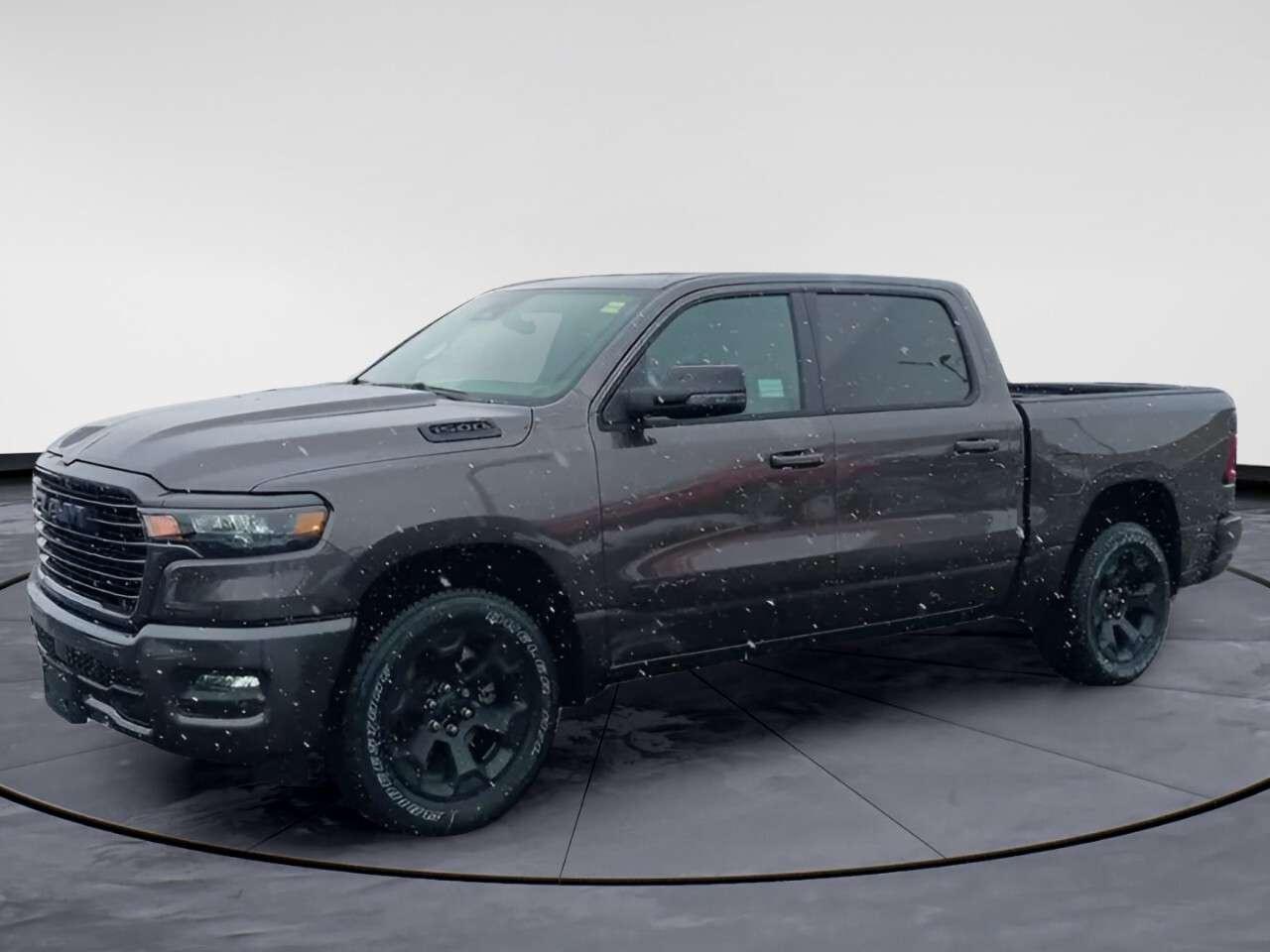 The 2026 Ram 1500 Sport 4x4 Crew Cab in a stunning granite crystal metallic offers exceptional handling with its robust 4x4 drivetrain, making it ideal for both rugged terrains and smooth cruising. This trucks athletic stance is complemented by a steel standard hood and alloy wheels that accentuate its dominant presence on the road.Step inside the luxurious cabin finished in sleek black with leather-faced front bucket seats that offer unparalleled comfort, featuring power adjust options and front ventilation for those warm days. The drivers memory seating and under-seat lighting enhance your driving experience, while the dual-pane panoramic sunroof floods the interior with natural light.Technologically advanced, the Ram 1500 Sport includes a 14.4-inch Uconnect 5 Nav display that serves as your central hub for navigation, media, and connectivity through the seamless integration with your smart devices. Experience superior audio quality with the 19-speaker Harman Kardon premium sound system, and enjoy the convenience of the dual wireless charging pads. Safety is assured with features like rain-sensing windshield wipers, a backup camera, lane assist, and parking sensors that provide added peace of mind.This vehicle is perfect for those who demand both power and luxury without compromising on modern tech and safety features. Whether youre an adventure enthusiast or someone who enjoys the finer things in life, this Ram 1500 Sport is tailored to meet your needs. Contact Windsor Chrysler today for more information and to schedule a test drive. Experience what sets this remarkable truck apart for yourself.