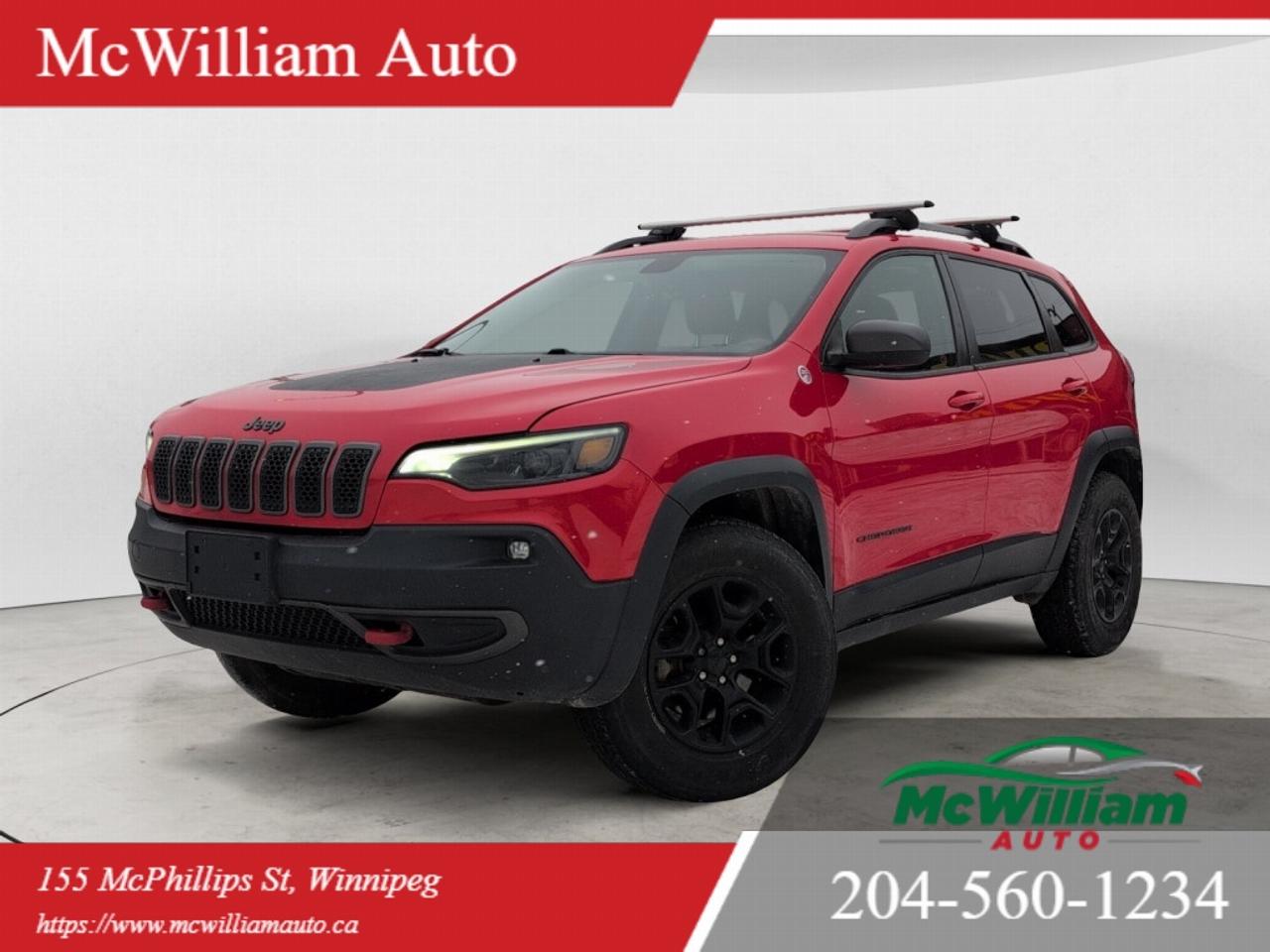 2019 Jeep Cherokee Trailhawk 4x4MECHANICAL / PERFORMANCE2.0L DOHC turbocharged inline 4 engine with engine stop start system<br data-start=in.140in. data-end=in.143in. /> 9 speed automatic transmission<br data-start=in.173in. data-end=in.176in. /> Jeep Active Drive II four wheel drive system with low range<br data-start=in.235in. data-end=in.238in. /> Selec Terrain traction management system<br data-start=in.278in. data-end=in.281in. /> Terrain modes including Auto Snow Sport Sand Mud and Rock<br data-start=in.338in. data-end=in.341in. /> Selec Speed Control off road cruise system<br data-start=in.383in. data-end=in.386in. /> Hill descent control<br data-start=in.406in. data-end=in.409in. /> Hill start assist<br data-start=in.426in. data-end=in.429in. /> Electronic stability control<br data-start=in.457in. data-end=in.460in. /> Traction control system<br data-start=in.483in. data-end=in.486in. /> Four wheel anti lock disc brakes<br data-start=in.518in. data-end=in.521in. /> 3.734 final drive ratio<br data-start=in.544in. data-end=in.547in. /> Off road tuned suspension<br data-start=in.572in. data-end=in.575in. /> Increased ground clearance Trailhawk suspension<br data-start=in.622in. data-end=in.625in. /> Electric power steering<br data-start=in.648in. data-end=in.651in. /> Electronic parking brakeSAFETYAdvanced multistage front airbags<br data-start=in.728in. data-end=in.731in. /> Driver knee airbag<br data-start=in.749in. data-end=in.752in. /> Passenger knee airbag<br data-start=in.773in. data-end=in.776in. /> Front seat mounted side airbags<br data-start=in.807in. data-end=in.810in. /> Side curtain airbags front and rear<br data-start=in.845in. data-end=in.848in. /> Electronic stability control<br data-start=in.876in. data-end=in.879in. /> Traction control system<br data-start=in.902in. data-end=in.905in. /> Anti lock braking system<br data-start=in.929in. data-end=in.932in. /> Rear backup camera<br data-start=in.950in. data-end=in.953in. /> Tire pressure monitoring system<br data-start=in.984in. data-end=in.987in. /> Tire fill alert system<br data-start=in.1009in. data-end=in.1012in. /> Child seat anchor system LATCH ready<br data-start=in.1048in. data-end=in.1051in. /> Rear child safety door locksTECHNOLOGY / INFOTAINMENTUconnect 4C infotainment system<br data-start=in.1149in. data-end=in.1152in. /> 8.4 inch touchscreen display<br data-start=in.1180in. data-end=in.1183in. /> GPS navigation system<br data-start=in.1204in. data-end=in.1207in. /> Apple CarPlay smartphone integration<br data-start=in.1243in. data-end=in.1246in. /> Google Android Auto smartphone integration<br data-start=in.1288in. data-end=in.1291in. /> Bluetooth hands free connectivity<br data-start=in.1324in. data-end=in.1327in. /> Bluetooth audio streaming<br data-start=in.1352in. data-end=in.1355in. /> SiriusXM satellite radio capability<br data-start=in.1390in. data-end=in.1393in. /> SiriusXM Traffic and Travel Link capability<br data-start=in.1436in. data-end=in.1439in. /> Integrated voice command system<br data-start=in.1470in. data-end=in.1473in. /> Steering wheel mounted audio controls<br data-start=in.1510in. data-end=in.1513in. /> USB media port in media center<br data-start=in.1543in. data-end=in.1546in. /> Dual rear USB charging ports<br data-start=in.1574in. data-end=in.1577in. /> 115 volt auxiliary power outlet<br data-start=in.1608in. data-end=in.1611in. /> 7 inch customizable digital driver displayCOMFORT / INTERIORBlack interior with black seats<br data-start=in.1716in. data-end=in.1719in. /> Leather faced seats with cloth inserts<br data-start=in.1757in. data-end=in.1760in. /> Front bucket seats<br data-start=in.1778in. data-end=in.1781in. /> Power 8 way driver seat<br data-start=in.1804in. data-end=in.1807in. /> Power driver lumbar adjustment<br data-start=in.1837in. data-end=in.1840in. /> Rear 60 40 split folding rear seats<br data-start=in.1875in. data-end=in.1878in. /> Front heated seats<br data-start=in.1896in. data-end=in.1899in. /> Heated steering wheel<br data-start=in.1920in. data-end=in.1923in. /> Dual zone automatic climate control<br data-start=in.1958in. data-end=in.1961in. /> Premium cabin air filter<br data-start=in.1985in. data-end=in.1988in. /> Ambient LED interior lighting<br data-start=in.2017in. data-end=in.2020in. /> Power windows with one touch front operation<br data-start=in.2064in. data-end=in.2067in. /> Keyless entry<br data-start=in.2080in. data-end=in.2083in. /> Push button start<br data-start=in.2100in. data-end=in.2103in. /> Remote start system<br data-start=in.2122in. data-end=in.2125in. /> Auto dimming rearview mirror<br data-start=in.2153in. data-end=in.2156in. /> Universal garage door opener<br data-start=in.2184in. data-end=in.2187in. /> All weather floor mats<br data-start=in.2209in. data-end=in.2212in. /> Rear cargo area tonneau cover<br data-start=in.2241in. data-end=in.2244in. /> Cargo storage compartmentsEXTERIOR / STYLINGFirecracker Red exterior color<br data-start=in.2332in. data-end=in.2335in. /> Trailhawk off road trim package<br data-start=in.2366in. data-end=in.2369in. /> Trail Rated badge<br data-start=in.2386in. data-end=in.2389in. /> Black hood anti glare decal<br data-start=in.2416in. data-end=in.2419in. /> 17 inch black aluminum wheels<br data-start=in.2448in. data-end=in.2451in. /> All terrain tire capability<br data-start=in.2478in. data-end=in.2481in. /> LED headlights<br data-start=in.2495in. data-end=in.2498in. /> LED daytime running lights<br data-start=in.2524in. data-end=in.2527in. /> LED fog