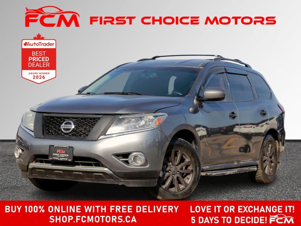 ** ** SPECIAL LIMITED TIME OFFER ** ** PURCHASE ANY VEHICLE THIS WEEK AND RECEIVE 4 BRAND-NEW ALL-SEASON TIRES AT NO ADDITIONAL COST!!! DON   T MISS THIS EXCLUSIVE CHANCE TO UPGRADE YOUR RIDE AND STAY PREPARED FOR ANY WEATHER!!! <br><br>EXCITING NEWS FROM FIRST CHOICE MOTORS! Our brand-new online showroom is now open to the public, bringing the ultimate car shopping experience right to your fingertips! Enjoy a 100% online car shopping experience, with over 500 certified vehicles in stock, comprehensive protection plans, and thousands of new auto parts & accessories available! Plus, for a limited time, were offering FREE deliveries across Ontario on all vehicle purchases! Dont miss out   visit Shop.fcmotors.ca to find and upgrade your perfect vehicle today!<br><br>Welcome to First Choice Motors, the largest car dealership in Toronto of pre-owned cars, SUVs, and vans priced between $5000-$15,000. With an impressive inventory of over 300 vehicles in stock, we are dedicated to providing our customers with a vast selection of affordable and reliable options. <br><br>Were thrilled to offer a used 2016 Nissan Pathfinder SV, grey color with 192,000km (STK#8581) This vehicle was $9990 NOW ON SALE FOR $7990. It is equipped with the following features:<br>- Automatic Transmission<br>- Heated seats<br>- All wheel drive<br>- Bluetooth<br>- Reverse camera<br>- 7 Passenger<br>- Alloy wheels<br>- Power windows<br>- Power locks<br>- Power mirrors<br>- Air Conditioning<br><br>At First Choice Motors, we believe in providing quality vehicles that our customers can depend on. All our vehicles come with a 36-day FULL COVERAGE warranty. We also offer additional warranty options up to 5 years for our customers who want extra peace of mind.<br><br>Furthermore, all our vehicles are sold fully certified with brand new brakes rotors and pads, a fresh oil change, and brand new set of all-season tires installed & balanced. You can be confident that this car is in excellent condition and ready to hit the road.<br><br>At First Choice Motors, we believe that everyone deserves a chance to own a reliable and affordable vehicle. Thats why we offer financing options with low interest rates starting at 7.9% O.A.C. Were proud to approve all customers, including those with bad credit, no credit, students, and even 9 socials. Our finance team is dedicated to finding the best financing option for you and making the car buying process as smooth and stress-free as possible.<br><br>Our dealership is open 7 days a week to provide you with the best customer service possible. We carry the largest selection of used vehicles for sale under $9990 in all of Ontario. We stock over 300 cars, mostly Hyundai, Chevrolet, Mazda, Honda, Volkswagen, Toyota, Ford, Dodge, Kia, Mitsubishi, Acura, Lexus, and more. With our ongoing sale, you can find your dream car at a price you can afford. Come visit us today and experience why we are the best choice for your next used car purchase!<br><br>All prices exclude a $10 OMVIC fee, license plates & registration  and ONTARIO HST (13%)