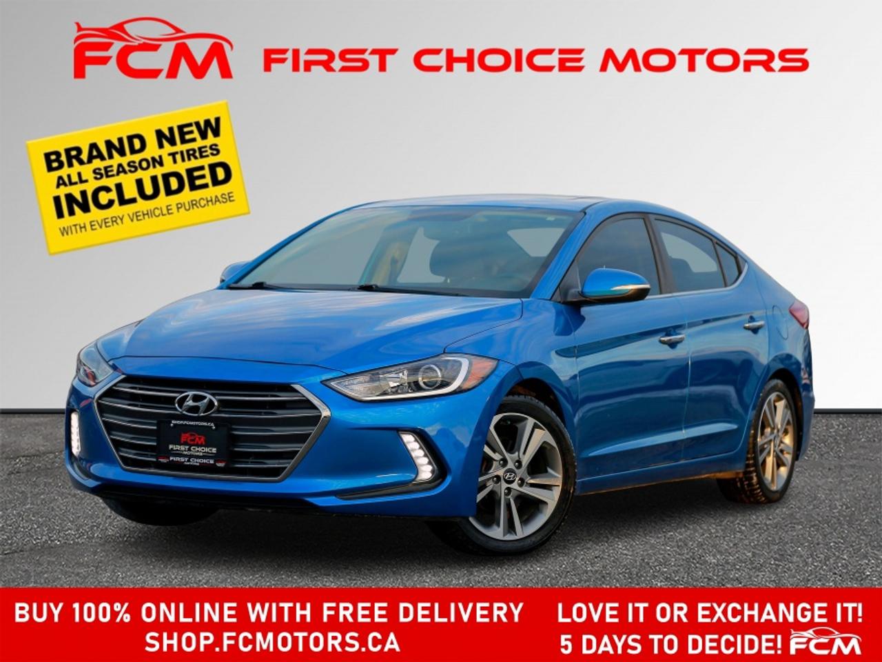 ** ** SPECIAL LIMITED TIME OFFER ** ** PURCHASE ANY VEHICLE THIS WEEK AND RECEIVE 4 BRAND-NEW ALL-SEASON TIRES AT NO ADDITIONAL COST!!! DON   T MISS THIS EXCLUSIVE CHANCE TO UPGRADE YOUR RIDE AND STAY PREPARED FOR ANY WEATHER!!! <br><br>EXCITING NEWS FROM FIRST CHOICE MOTORS! Our brand-new online showroom is now open to the public, bringing the ultimate car shopping experience right to your fingertips! Enjoy a 100% online car shopping experience, with over 500 certified vehicles in stock, comprehensive protection plans, and thousands of new auto parts & accessories available! Plus, for a limited time, were offering FREE deliveries across Ontario on all vehicle purchases! Dont miss out   visit Shop.fcmotors.ca to find and upgrade your perfect vehicle today!<br><br>Welcome to First Choice Motors, the largest car dealership in Toronto of pre-owned cars, SUVs, and vans priced between $5000-$15,000. With an impressive inventory of over 300 vehicles in stock, we are dedicated to providing our customers with a vast selection of affordable and reliable options. <br><br>Were thrilled to offer a used 2017 Hyundai Elantra LIMITED, blue color with 225,000km (STK#9387) This vehicle was $9490 NOW ON SALE FOR $8990. It is equipped with the following features:<br>- Automatic Transmission<br>- Leather Seats<br>- Sunroof<br>- Heated seats<br>- Navigation<br>- Bluetooth<br>- Apple CarPlay<br>- Reverse camera<br>- Alloy wheels<br>- Power windows<br>- Power locks<br>- Power mirrors<br>- Air Conditioning<br><br>At First Choice Motors, we believe in providing quality vehicles that our customers can depend on. All our vehicles come with a 36-day FULL COVERAGE warranty. We also offer additional warranty options up to 5 years for our customers who want extra peace of mind.<br><br>Furthermore, all our vehicles are sold fully certified with brand new brakes rotors and pads, a fresh oil change, and brand new set of all-season tires installed & balanced. You can be confident that this car is in excellent condition and ready to hit the road.<br><br>At First Choice Motors, we believe that everyone deserves a chance to own a reliable and affordable vehicle. Thats why we offer financing options with low interest rates starting at 7.9% O.A.C. Were proud to approve all customers, including those with bad credit, no credit, students, and even 9 socials. Our finance team is dedicated to finding the best financing option for you and making the car buying process as smooth and stress-free as possible.<br><br>Our dealership is open 7 days a week to provide you with the best customer service possible. We carry the largest selection of used vehicles for sale under $9990 in all of Ontario. We stock over 300 cars, mostly Hyundai, Chevrolet, Mazda, Honda, Volkswagen, Toyota, Ford, Dodge, Kia, Mitsubishi, Acura, Lexus, and more. With our ongoing sale, you can find your dream car at a price you can afford. Come visit us today and experience why we are the best choice for your next used car purchase!<br><br>All prices exclude a $22 OMVIC fee, license plates & registration and ONTARIO HST (13%)<br>*No Credit Card payments can be accepted for Vehicle Purchases*