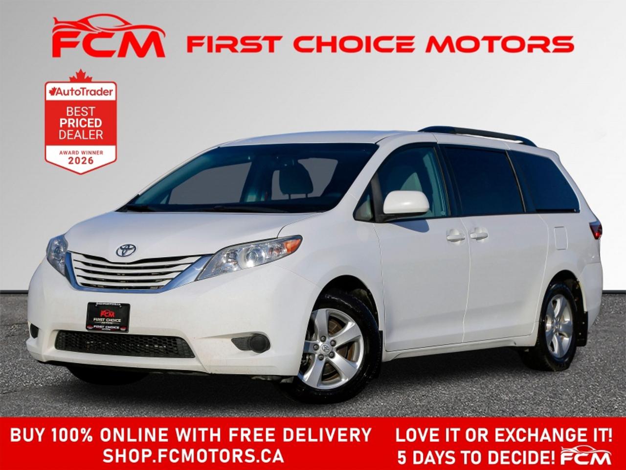 ** ** SPECIAL LIMITED TIME OFFER ** ** PURCHASE ANY VEHICLE THIS WEEK AND RECEIVE 4 BRAND-NEW ALL-SEASON TIRES AT NO ADDITIONAL COST!!! DON   T MISS THIS EXCLUSIVE CHANCE TO UPGRADE YOUR RIDE AND STAY PREPARED FOR ANY WEATHER!!! <br><br>EXCITING NEWS FROM FIRST CHOICE MOTORS! Our brand-new online showroom is now open to the public, bringing the ultimate car shopping experience right to your fingertips! Enjoy a 100% online car shopping experience, with over 500 certified vehicles in stock, comprehensive protection plans, and thousands of new auto parts & accessories available! Plus, for a limited time, were offering FREE deliveries across Ontario on all vehicle purchases! Dont miss out   visit Shop.fcmotors.ca to find and upgrade your perfect vehicle today!<br><br>Welcome to First Choice Motors, the largest car dealership in Toronto of pre-owned cars, SUVs, and vans priced between $5000-$15,000. With an impressive inventory of over 300 vehicles in stock, we are dedicated to providing our customers with a vast selection of affordable and reliable options. <br><br>Were thrilled to offer a used 2015 Toyota Sienna LE, white color with 193,000km (STK#9437) This vehicle was $16990 NOW ON SALE FOR $15990. It is equipped with the following features:<br>- Automatic Transmission<br>- Bluetooth<br>- 8 Passenger<br>- Alloy wheels<br>- Power windows<br>- Power locks<br>- Power mirrors<br>- Air Conditioning<br><br>At First Choice Motors, we believe in providing quality vehicles that our customers can depend on. All our vehicles come with a 36-day FULL COVERAGE warranty. We also offer additional warranty options up to 5 years for our customers who want extra peace of mind.<br><br>Furthermore, all our vehicles are sold fully certified with brand new brakes rotors and pads, a fresh oil change, and brand new set of all-season tires installed & balanced. You can be confident that this car is in excellent condition and ready to hit the road.<br><br>At First Choice Motors, we believe that everyone deserves a chance to own a reliable and affordable vehicle. Thats why we offer financing options with low interest rates starting at 7.9% O.A.C. Were proud to approve all customers, including those with bad credit, no credit, students, and even 9 socials. Our finance team is dedicated to finding the best financing option for you and making the car buying process as smooth and stress-free as possible.<br><br>Our dealership is open 7 days a week to provide you with the best customer service possible. We carry the largest selection of used vehicles for sale under $9990 in all of Ontario. We stock over 300 cars, mostly Hyundai, Chevrolet, Mazda, Honda, Volkswagen, Toyota, Ford, Dodge, Kia, Mitsubishi, Acura, Lexus, and more. With our ongoing sale, you can find your dream car at a price you can afford. Come visit us today and experience why we are the best choice for your next used car purchase!<br><br>All prices include $22.00 OMVIC Fee.  Excludes, license plates, ownership registration and ONTARIO HST (13%)<br>*No Credit Card payments can be accepted for Vehicle Purchases*