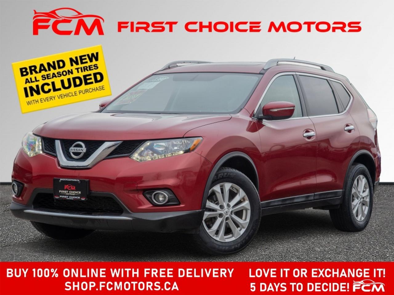 ** ** SPECIAL LIMITED TIME OFFER ** ** PURCHASE ANY VEHICLE THIS WEEK AND RECEIVE 4 BRAND-NEW ALL-SEASON TIRES AT NO ADDITIONAL COST!!! DON   T MISS THIS EXCLUSIVE CHANCE TO UPGRADE YOUR RIDE AND STAY PREPARED FOR ANY WEATHER!!! <br><br>EXCITING NEWS FROM FIRST CHOICE MOTORS! Our brand-new online showroom is now open to the public, bringing the ultimate car shopping experience right to your fingertips! Enjoy a 100% online car shopping experience, with over 500 certified vehicles in stock, comprehensive protection plans, and thousands of new auto parts & accessories available! Plus, for a limited time, were offering FREE deliveries across Ontario on all vehicle purchases! Dont miss out   visit Shop.fcmotors.ca to find and upgrade your perfect vehicle today!<br><br>Welcome to First Choice Motors, the largest car dealership in Toronto of pre-owned cars, SUVs, and vans priced between $5000-$15,000. With an impressive inventory of over 300 vehicles in stock, we are dedicated to providing our customers with a vast selection of affordable and reliable options. <br><br>Were thrilled to offer a used 2015 Nissan Rogue SV, red color with 105,000km (STK#9493) This vehicle was $13990 NOW ON SALE FOR $12990. It is equipped with the following features:<br>- Automatic Transmission<br>- Sunroof<br>- Heated seats<br>- All wheel drive<br>- Bluetooth<br>- Reverse camera<br>- Alloy wheels<br>- Power windows<br>- Power locks<br>- Power mirrors<br>- Air Conditioning<br><br>At First Choice Motors, we believe in providing quality vehicles that our customers can depend on. All our vehicles come with a 36-day FULL COVERAGE warranty. We also offer additional warranty options up to 5 years for our customers who want extra peace of mind.<br><br>Furthermore, all our vehicles are sold fully certified with brand new brakes rotors and pads, a fresh oil change, and brand new set of all-season tires installed & balanced. You can be confident that this car is in excellent condition and ready to hit the road.<br><br>At First Choice Motors, we believe that everyone deserves a chance to own a reliable and affordable vehicle. Thats why we offer financing options with low interest rates starting at 7.9% O.A.C. Were proud to approve all customers, including those with bad credit, no credit, students, and even 9 socials. Our finance team is dedicated to finding the best financing option for you and making the car buying process as smooth and stress-free as possible.<br><br>Our dealership is open 7 days a week to provide you with the best customer service possible. We carry the largest selection of used vehicles for sale under $9990 in all of Ontario. We stock over 300 cars, mostly Hyundai, Chevrolet, Mazda, Honda, Volkswagen, Toyota, Ford, Dodge, Kia, Mitsubishi, Acura, Lexus, and more. With our ongoing sale, you can find your dream car at a price you can afford. Come visit us today and experience why we are the best choice for your next used car purchase!<br><br>All prices include $22.00 OMVIC Fee.  Excludes, license plates, ownership registration and ONTARIO HST (13%)<br>*No Credit Card payments can be accepted for Vehicle Purchases
