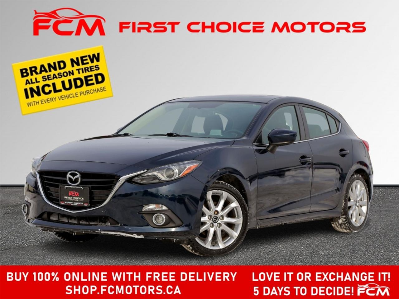 ** ** SPECIAL LIMITED TIME OFFER ** ** PURCHASE ANY VEHICLE THIS WEEK AND RECEIVE 4 BRAND-NEW ALL-SEASON TIRES AT NO ADDITIONAL COST!!! DON   T MISS THIS EXCLUSIVE CHANCE TO UPGRADE YOUR RIDE AND STAY PREPARED FOR ANY WEATHER!!! <br><br>EXCITING NEWS FROM FIRST CHOICE MOTORS! Our brand-new online showroom is now open to the public, bringing the ultimate car shopping experience right to your fingertips! Enjoy a 100% online car shopping experience, with over 500 certified vehicles in stock, comprehensive protection plans, and thousands of new auto parts & accessories available! Plus, for a limited time, were offering FREE deliveries across Ontario on all vehicle purchases! Dont miss out   visit Shop.fcmotors.ca to find and upgrade your perfect vehicle today!<br><br>Welcome to First Choice Motors, the largest car dealership in Toronto of pre-owned cars, SUVs, and vans priced between $5000-$15,000. With an impressive inventory of over 300 vehicles in stock, we are dedicated to providing our customers with a vast selection of affordable and reliable options. <br><br>Were thrilled to offer a used 2015 Mazda MAZDA3 GT, blue color with 154,000km (STK#9511) This vehicle was $13990 NOW ON SALE FOR $12990. It is equipped with the following features:<br>- Automatic Transmission<br>- Hatchback<br>- Leather Seats<br>- Sunroof<br>- Heated seats<br>- Navigation<br>- Bluetooth<br>- Reverse camera<br>- Alloy wheels<br>- Power windows<br>- Power locks<br>- Power mirrors<br>- Air Conditioning<br><br>At First Choice Motors, we believe in providing quality vehicles that our customers can depend on. All our vehicles come with a 36-day FULL COVERAGE warranty. We also offer additional warranty options up to 5 years for our customers who want extra peace of mind.<br><br>Furthermore, all our vehicles are sold fully certified with brand new brakes rotors and pads, a fresh oil change, and brand new set of all-season tires installed & balanced. You can be confident that this car is in excellent condition and ready to hit the road.<br><br>At First Choice Motors, we believe that everyone deserves a chance to own a reliable and affordable vehicle. Thats why we offer financing options with low interest rates starting at 7.9% O.A.C. Were proud to approve all customers, including those with bad credit, no credit, students, and even 9 socials. Our finance team is dedicated to finding the best financing option for you and making the car buying process as smooth and stress-free as possible.<br><br>Our dealership is open 7 days a week to provide you with the best customer service possible. We carry the largest selection of used vehicles for sale under $9990 in all of Ontario. We stock over 300 cars, mostly Hyundai, Chevrolet, Mazda, Honda, Volkswagen, Toyota, Ford, Dodge, Kia, Mitsubishi, Acura, Lexus, and more. With our ongoing sale, you can find your dream car at a price you can afford. Come visit us today and experience why we are the best choice for your next used car purchase!<br><br>All prices include $22.00 OMVIC Fee.  Excludes, license plates, ownership registration and ONTARIO HST (13%)<br>*No Credit Card payments can be accepted for Vehicle Purchases*