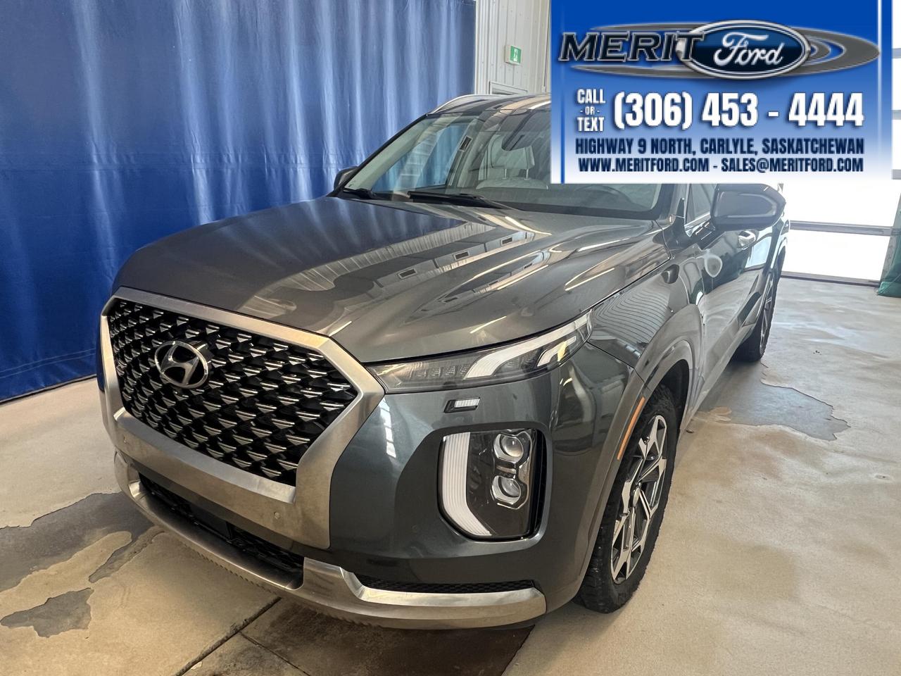 Discover luxury and performance in this 2022 Hyundai Palisade Ultimate Calligraphy. With its powerful 3.8L engine and AWD capability, this SUV offers a perfect blend of comfort and capability for your family adventures.

- Elegant Steel Graphite exterior with sophisticated Navy/Harbour Grey interior
- Advanced Head-Up Display for enhanced driver focus
- Adaptive Cruise Control for stress-free highway driving
- Panoramic sunroof and heated leather steering wheel for premium comfort
- Blind-spot Collision-Avoidance Assist and 360-degree camera for ultimate safety
- Smart Liftgate for hands-free cargo access
- 7-passenger seating with power-folding third row

Experience the epitome of family-oriented luxury today. Contact Merit Ford Sales to schedule a test drive or start your purchase process online. Our team is ready to answer any questions and help you explore financing options tailored to your needs.