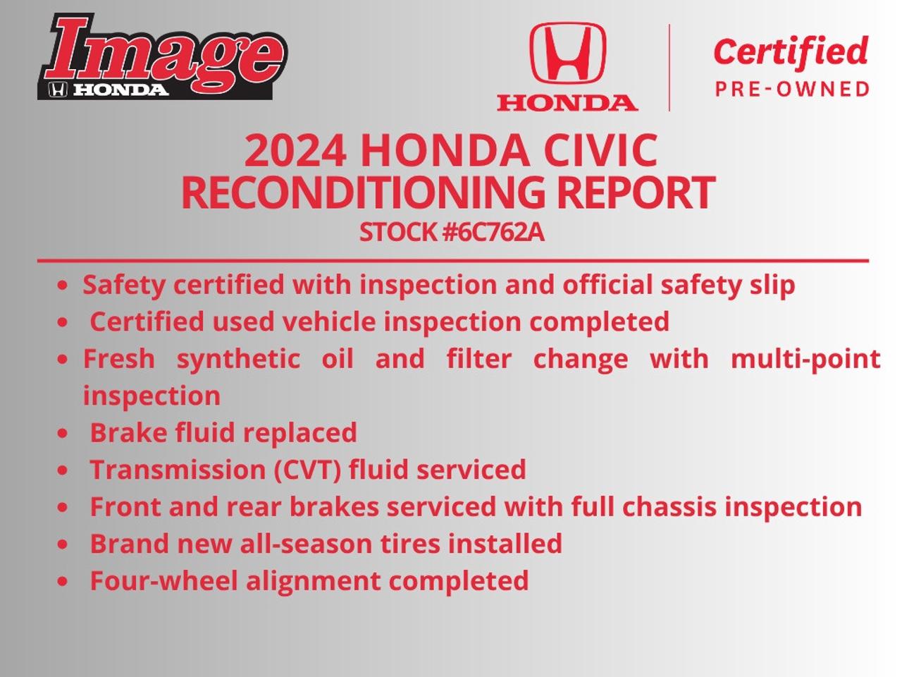 2024 Honda Civic Sedan EX CVT   SUNROOF   NO CLAIMS   ONE OWNER   CARPLAY Photo