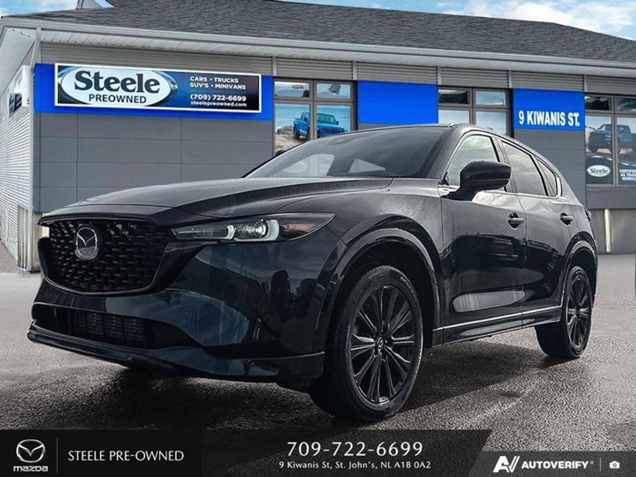 Introducing the sleek and powerful Used 2022 Mazda CX-5 Sport Design with Turbo. With only 24,521 kilometers on the odometer, this vehicle is practically brand new and ready to hit the road. Equipped with a gasoline engine featuring an Intercooled Turbo Regular Unleaded I-4 2.5 L/152, this Mazda CX-5 offers a thrilling driving experience while still maintaining impressive fuel efficiency. This model boasts an AWD 6-Speed Automatic transmission with overdrive, ensuring smooth and responsive handling in any driving conditions. With a city KM/L of 11 and a highway KM/L of 9, this Mazda CX-5 is both efficient for everyday commuting and reliable for long-distance travel. Dont miss out on the opportunity to own this stunning and well-maintained vehicle from Steele Mazda St. Johns - its sure to turn heads wherever you go!