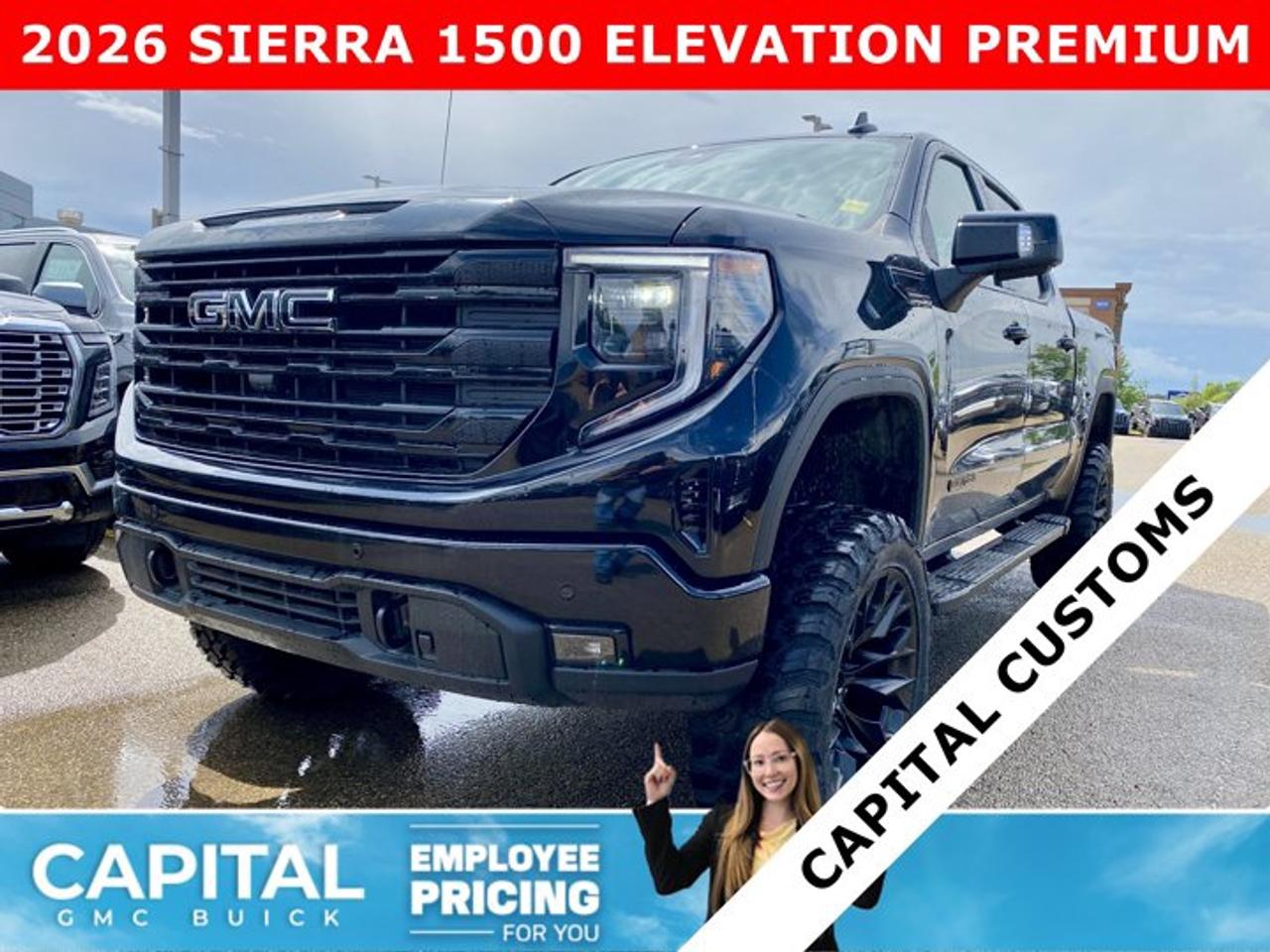 *CAPITAL CUSTOMS* - This truck is equipped with a 6 INCH Zone lift kit, 22 Fuel Flame Wheels, 35x12.50R22 Mud Terrain tires & GM Hard Folding Tonneau Cover.Take a look at this DIESEL 2026 GMC SIERRA 1500 Elevation Premium Package... Fully Equipped with Power Sunroof, BLACK PACKAGE, Heated Leather BUCKET Seats, X31 OFF-ROAD Package, ALL-WEATHER FLOOR MATS, Heated Steering, Adaptive Cruise Control, Dual Exhaust, 360 CAM, 6 Assist Steps, Black Emblems, MultiPro Tailgate, Integrated Brake Controller, Wireless Charger, Blind Zone monitoring, and so much more!Ask for the Internet Department for more information or book your test drive today! Text 507-585-4395 for fast answers at your fingertips!AMVIC Licensed Dealer - Licence Number B1044900