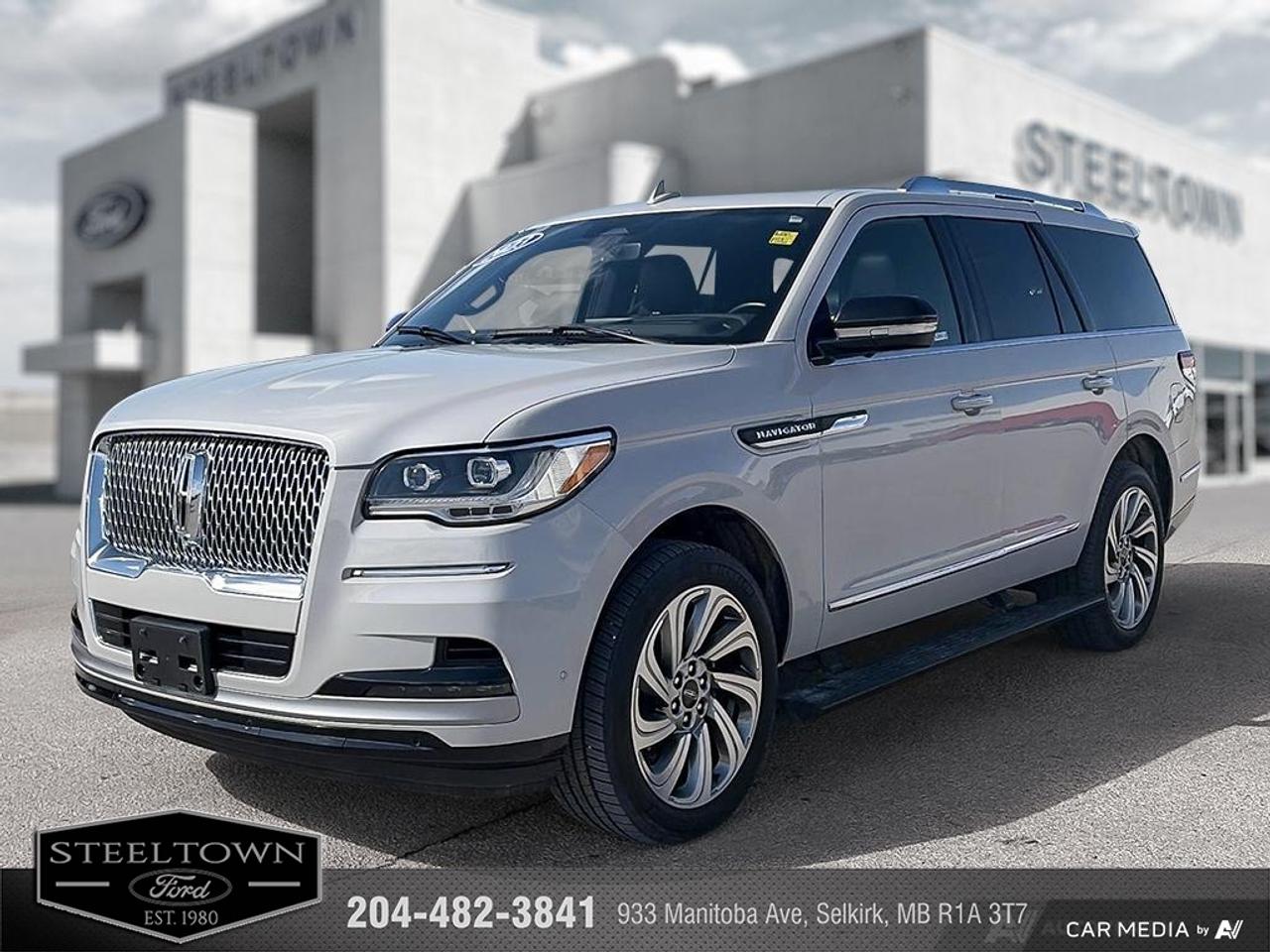 <b>Sunroof,  Cooled Seats,  Power Running Board,  Premium Audio,  Navigation!</b><br> <br> We value your TIME, we wont waste it or your gas is on us!   We offer extended test drives and if you cant make it out to us we will come straight to you!<br><br><br> <br>Go anywhere and look good getting there in this Lincoln Navigator full-size luxury SUV. This 2023 Lincoln Navigator is for sale today in Selkirk.<br> <br>This 2023 Lincoln Navigator is better than ever in terms of power, presence, and luxury. Comfortable seats with generous legroom present a unified approach to ergonomics, space, and convenience for all. This Navigator also presents strong value compared to the competition in full-size SUVs. See for yourself what makes this Lincoln Navigator a top player in its competitive segment.<br> <br>This SUV has 57,025 km. Its Grey in colour. It has an Automatic transmission and is powered by a 440HP 3.5L V6 Cylinder Engine. <br> <br> Our Navigators trim level is Reserve. In this Navigator Reserve, occupants are cocooned in ultimate luxury and refinement, thanks to ventilated and heated leather seats with power adjustment, lumbar support and memory function, voice-activated dual zone climate control with rear separate controls, floor console and overhead storage, four 12-volt DC and a 120-volt AC power outlet, an expansive dual-panel sunroof with a power sunshade, and a sonorous 14-speaker Revel audio system with a subwoofer and speed-sensitive volume. Connectivity is handled by a 13.2-inch infotainment screen powered by SYNC 4, and is bundled with wireless Apple CarPlay and Android Auto, inbuilt navigation, and SiriusXM satellite radio. Safety is guaranteed thanks to a slew of features including adaptive cruise control, blind spot detection, lane departure warning and lane keep assist, automated parking sensors, forward collision mitigation, evasion assist, driver monitoring alert, and a 360-degree aerial view camera system. Additional kit include a class IV towing equipment with trailer sway control and smart trailer tow, a power liftgate, power running boards, remote engine start, a flip-up rear window with a heated wiper, and so much more! This vehicle has been upgraded with the following features: Sunroof, Cooled Seats, Power Running Board, Premium Audio, Navigation, Apple CarPlay, Android Auto.<br> To view the original window sticker for this vehicle view this <a href=http://www.windowsticker.forddirect.com/windowsticker.pdf?vin=5LMJJ2LG6PEL00069 target=_blank>http://www.windowsticker.forddirect.com/windowsticker.pdf?vin=5LMJJ2LG6PEL00069</a>. <br/><br> <br>To apply right now for financing use this link: <a href=http://www.steeltownford.com/?https://CreditOnline.dealertrack.ca/Web/Default.aspx?Token=bf62ebad-31a4-49e3-93be-9b163c26b54c&La target=_blank>http://www.steeltownford.com/?https://CreditOnline.dealertrack.ca/Web/Default.aspx?Token=bf62ebad-31a4-49e3-93be-9b163c26b54c&La</a><br> <br/>Buy this vehicle now for the lowest bi-weekly payment of <b>$526.48</b> with $0 down for 96 months @ 8.99% APR O.A.C. ( Plus applicable taxes - Platinum Shield Protection & Tire Warranty included / Total cost of borrowing $31511 ). See dealer for details. <br><br>Family owned and operated in Selkirk for 35 Years.  <br>Steeltown Ford is located just 20 minutes North of the Perimeter Hwy, with an onsite banking center that offers free consultations. <br>Ask about our special dealer rates available through all major banks and credit unions.<br><br><br>Steeltown Ford Protect Plus includes:<br>- Life Time Tire Warranty <br>Cars cost less in Selkirk <br><br>Dealer Permit # 1039<br><br><br> Come by and check out our fleet of 90+ used cars and trucks and 170+ new cars and trucks for sale in Selkirk.  o~o