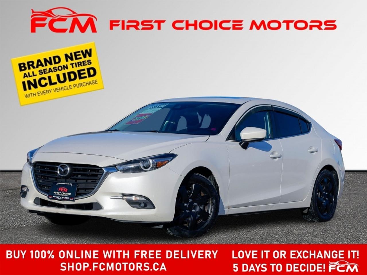 ** ** SPECIAL LIMITED TIME OFFER ** ** PURCHASE ANY VEHICLE THIS WEEK AND RECEIVE 4 BRAND-NEW ALL-SEASON TIRES AT NO ADDITIONAL COST!!! DONT MISS THIS EXCLUSIVE CHANCE TO UPGRADE YOUR RIDE AND STAY PREPARED FOR ANY WEATHER!!!       EXCITING NEWS FROM FIRST CHOICE MOTORS! Our brand-new online showroom is now open to the public, bringing the ultimate car shopping experience right to your fingertips! Enjoy a 100% online car shopping experience, with over 500 certified vehicles in stock, comprehensive protection plans, and thousands of new auto parts & accessories available! Plus, for a limited time, were offering FREE deliveries across Ontario on all vehicle purchases! Dont miss outvisit Shop.fcmotors.ca to find and upgrade your perfect vehicle today!      Welcome to First Choice Motors, the largest car dealership in Toronto of pre-owned cars, SUVs, and vans priced between $5000-$15,000. With an impressive inventory of over 300 vehicles in stock, we are dedicated to providing our customers with a vast selection of affordable and reliable options.       Were thrilled to offer a used 2017 Mazda MAZDA3 GT, white color with 189,000km (STK#9582) This vehicle was $13990 NOW ON SALE FOR $12990. It is equipped with the following features:   - Manual Transmission   - Sunroof   - Heated seats   - Navigation   - Bluetooth   - Reverse camera   - Power windows   - Power locks   - Power mirrors   - Air Conditioning      At First Choice Motors, we believe in providing quality vehicles that our customers can depend on. All our vehicles come with a 36-day guarantee on all safety related items. We also offer additional warranty options up to 5 years for our customers who want extra peace of mind.      Furthermore, all our vehicles are sold fully certified with brand new brakes rotors and pads, a fresh oil change, and brand new set of all-season tires installed & balanced. You can be confident that this car is in excellent condition and ready to hit the road.      At First Choice Motors, we believe that everyone deserves a chance to own a reliable and affordable vehicle. Thats why we offer financing options with low interest rates starting at 7.9% O.A.C. Were proud to approve all customers, including those with bad credit, no credit, students, and even 9 socials. Our finance team is dedicated to finding the best financing option for you and making the car buying process as smooth and stress-free as possible.      Our dealership is open 7 days a week to provide you with the best customer service possible. We carry the largest selection of used vehicles for sale under $9990 in all of Ontario. We stock over 300 cars, mostly Hyundai, Chevrolet, Mazda, Honda, Volkswagen, Toyota, Ford, Dodge, Kia, Mitsubishi, Acura, Lexus, and more. With our ongoing sale, you can find your dream car at a price you can afford. Come visit us today and experience why we are the best choice for your next used car purchase!      All prices include $22.00 OMVIC Fee.  Excludes, license plates, ownership registration and ONTARIO HST (13%)   *No Credit Card payments can be accepted for Vehicle Purchases*    *No Credit Card payments can be accepted for Vehicle Purchases*
