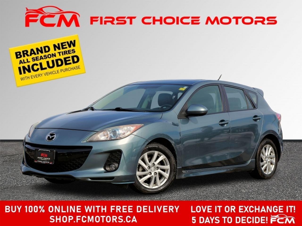 ** ** SPECIAL LIMITED TIME OFFER ** ** PURCHASE ANY VEHICLE THIS WEEK AND RECEIVE 4 BRAND-NEW ALL-SEASON TIRES AT NO ADDITIONAL COST!!! DONT MISS THIS EXCLUSIVE CHANCE TO UPGRADE YOUR RIDE AND STAY PREPARED FOR ANY WEATHER!!!       EXCITING NEWS FROM FIRST CHOICE MOTORS! Our brand-new online showroom is now open to the public, bringing the ultimate car shopping experience right to your fingertips! Enjoy a 100% online car shopping experience, with over 500 certified vehicles in stock, comprehensive protection plans, and thousands of new auto parts & accessories available! Plus, for a limited time, were offering FREE deliveries across Ontario on all vehicle purchases! Dont miss outvisit Shop.fcmotors.ca to find and upgrade your perfect vehicle today!      Welcome to First Choice Motors, the largest car dealership in Toronto of pre-owned cars, SUVs, and vans priced between $5000-$15,000. With an impressive inventory of over 300 vehicles in stock, we are dedicated to providing our customers with a vast selection of affordable and reliable options.       Were thrilled to offer a used 2012 Mazda MAZDA3 GS Skyactiv, blue color with 98,000km (STK#9584) This vehicle was $11990 NOW ON SALE FOR $9990. It is equipped with the following features:   - Automatic Transmission   - Leather Seats   - Sunroof   - Heated seats   - Bluetooth   - Alloy wheels   - Power windows   - Power locks   - Power mirrors   - Air Conditioning      At First Choice Motors, we believe in providing quality vehicles that our customers can depend on. All our vehicles come with a 36-day guarantee on all safety related items. We also offer additional warranty options up to 5 years for our customers who want extra peace of mind.      Furthermore, all our vehicles are sold fully certified with brand new brakes rotors and pads, a fresh oil change, and brand new set of all-season tires installed & balanced. You can be confident that this car is in excellent condition and ready to hit the road.      At First Choice Motors, we believe that everyone deserves a chance to own a reliable and affordable vehicle. Thats why we offer financing options with low interest rates starting at 7.9% O.A.C. Were proud to approve all customers, including those with bad credit, no credit, students, and even 9 socials. Our finance team is dedicated to finding the best financing option for you and making the car buying process as smooth and stress-free as possible.      Our dealership is open 7 days a week to provide you with the best customer service possible. We carry the largest selection of used vehicles for sale under $9990 in all of Ontario. We stock over 300 cars, mostly Hyundai, Chevrolet, Mazda, Honda, Volkswagen, Toyota, Ford, Dodge, Kia, Mitsubishi, Acura, Lexus, and more. With our ongoing sale, you can find your dream car at a price you can afford. Come visit us today and experience why we are the best choice for your next used car purchase!      All prices include $22.00 OMVIC Fee.  Excludes, license plates, ownership registration and ONTARIO HST (13%)   *No Credit Card payments can be accepted for Vehicle Purchases*    *No Credit Card payments can be accepted for Vehicle Purchases*