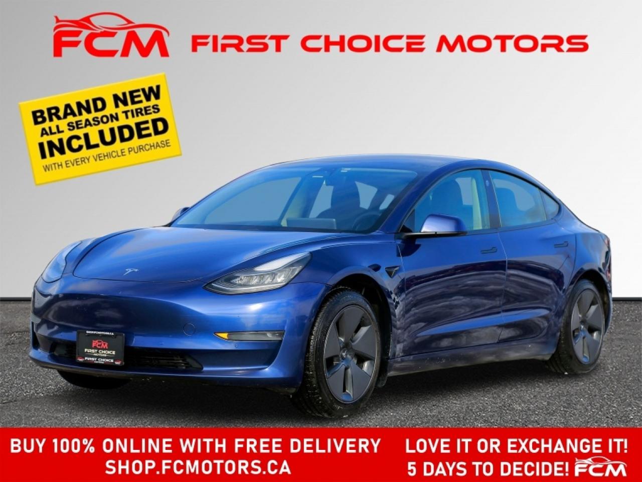 ** ** SPECIAL LIMITED TIME OFFER ** ** PURCHASE ANY VEHICLE THIS WEEK AND RECEIVE 4 BRAND-NEW ALL-SEASON TIRES AT NO ADDITIONAL COST!!! DONT MISS THIS EXCLUSIVE CHANCE TO UPGRADE YOUR RIDE AND STAY PREPARED FOR ANY WEATHER!!!       EXCITING NEWS FROM FIRST CHOICE MOTORS! Our brand-new online showroom is now open to the public, bringing the ultimate car shopping experience right to your fingertips! Enjoy a 100% online car shopping experience, with over 500 certified vehicles in stock, comprehensive protection plans, and thousands of new auto parts & accessories available! Plus, for a limited time, were offering FREE deliveries across Ontario on all vehicle purchases! Dont miss outvisit Shop.fcmotors.ca to find and upgrade your perfect vehicle today!      Welcome to First Choice Motors, the largest car dealership in Toronto of pre-owned cars, SUVs, and vans priced between $5000-$15,000. With an impressive inventory of over 300 vehicles in stock, we are dedicated to providing our customers with a vast selection of affordable and reliable options.       Were thrilled to offer a used 2021 Tesla Model 3 STANDARD RANGE PLUS, blue color with 201,000km (STK#9586) This vehicle was $17990 NOW ON SALE FOR $15990. It is equipped with the following features:   - Automatic Transmission   - Leather Seats   - Sunroof   - Heated seats   - Navigation   - Bluetooth   - Reverse camera   - Alloy wheels   - Power windows   - Power locks   - Power mirrors   - Air Conditioning      At First Choice Motors, we believe in providing quality vehicles that our customers can depend on. All our vehicles come with a 36-day guarantee on all safety related items. We also offer additional warranty options up to 5 years for our customers who want extra peace of mind.      Furthermore, all our vehicles are sold fully certified with brand new brakes rotors and pads, a fresh oil change, and brand new set of all-season tires installed & balanced. You can be confident that this car is in excellent condition and ready to hit the road.      At First Choice Motors, we believe that everyone deserves a chance to own a reliable and affordable vehicle. Thats why we offer financing options with low interest rates starting at 7.9% O.A.C. Were proud to approve all customers, including those with bad credit, no credit, students, and even 9 socials. Our finance team is dedicated to finding the best financing option for you and making the car buying process as smooth and stress-free as possible.      Our dealership is open 7 days a week to provide you with the best customer service possible. We carry the largest selection of used vehicles for sale under $9990 in all of Ontario. We stock over 300 cars, mostly Hyundai, Chevrolet, Mazda, Honda, Volkswagen, Toyota, Ford, Dodge, Kia, Mitsubishi, Acura, Lexus, and more. With our ongoing sale, you can find your dream car at a price you can afford. Come visit us today and experience why we are the best choice for your next used car purchase!      All prices include $22.00 OMVIC Fee.  Excludes, license plates, ownership registration and ONTARIO HST (13%)   *No Credit Card payments can be accepted for Vehicle Purchases*    *No Credit Card payments can be accepted for Vehicle Purchases*