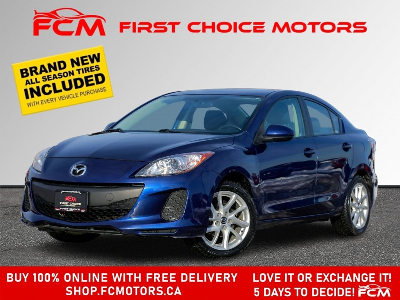** ** SPECIAL LIMITED TIME OFFER ** ** PURCHASE ANY VEHICLE THIS WEEK AND RECEIVE 4 BRAND-NEW ALL-SEASON TIRES AT NO ADDITIONAL COST!!! DONT MISS THIS EXCLUSIVE CHANCE TO UPGRADE YOUR RIDE AND STAY PREPARED FOR ANY WEATHER!!!       EXCITING NEWS FROM FIRST CHOICE MOTORS! Our brand-new online showroom is now open to the public, bringing the ultimate car shopping experience right to your fingertips! Enjoy a 100% online car shopping experience, with over 500 certified vehicles in stock, comprehensive protection plans, and thousands of new auto parts & accessories available! Plus, for a limited time, were offering FREE deliveries across Ontario on all vehicle purchases! Dont miss outvisit Shop.fcmotors.ca to find and upgrade your perfect vehicle today!      Welcome to First Choice Motors, the largest car dealership in Toronto of pre-owned cars, SUVs, and vans priced between $5000-$15,000. With an impressive inventory of over 300 vehicles in stock, we are dedicated to providing our customers with a vast selection of affordable and reliable options.       Were thrilled to offer a used 2013 Mazda MAZDA3 GX, blue color with 96,000km (STK#9600) This vehicle was $12990 NOW ON SALE FOR $11990. It is equipped with the following features:   - Automatic Transmission   - Power windows   - Power locks   - Power mirrors   - Air Conditioning      At First Choice Motors, we believe in providing quality vehicles that our customers can depend on. All our vehicles come with a 36-day guarantee on all safety related items. We also offer additional warranty options up to 5 years for our customers who want extra peace of mind.      Furthermore, all our vehicles are sold fully certified with brand new brakes rotors and pads, a fresh oil change, and brand new set of all-season tires installed & balanced. You can be confident that this car is in excellent condition and ready to hit the road.      At First Choice Motors, we believe that everyone deserves a chance to own a reliable and affordable vehicle. Thats why we offer financing options with low interest rates starting at 7.9% O.A.C. Were proud to approve all customers, including those with bad credit, no credit, students, and even 9 socials. Our finance team is dedicated to finding the best financing option for you and making the car buying process as smooth and stress-free as possible.      Our dealership is open 7 days a week to provide you with the best customer service possible. We carry the largest selection of used vehicles for sale under $9990 in all of Ontario. We stock over 300 cars, mostly Hyundai, Chevrolet, Mazda, Honda, Volkswagen, Toyota, Ford, Dodge, Kia, Mitsubishi, Acura, Lexus, and more. With our ongoing sale, you can find your dream car at a price you can afford. Come visit us today and experience why we are the best choice for your next used car purchase!      All prices include $22.00 OMVIC Fee.  Excludes, license plates, ownership registration and ONTARIO HST (13%)   *No Credit Card payments can be accepted for Vehicle Purchases*    *No Credit Card payments can be accepted for Vehicle Purchases*