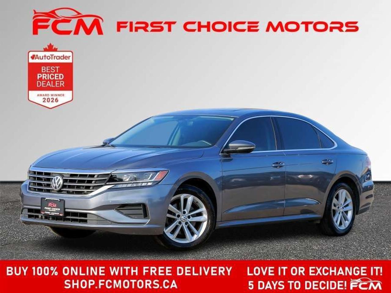 ** ** SPECIAL LIMITED TIME OFFER ** ** PURCHASE ANY VEHICLE THIS WEEK AND RECEIVE 4 BRAND-NEW ALL-SEASON TIRES AT NO ADDITIONAL COST!!! DONT MISS THIS EXCLUSIVE CHANCE TO UPGRADE YOUR RIDE AND STAY PREPARED FOR ANY WEATHER!!!       EXCITING NEWS FROM FIRST CHOICE MOTORS! Our brand-new online showroom is now open to the public, bringing the ultimate car shopping experience right to your fingertips! Enjoy a 100% online car shopping experience, with over 500 certified vehicles in stock, comprehensive protection plans, and thousands of new auto parts & accessories available! Plus, for a limited time, were offering FREE deliveries across Ontario on all vehicle purchases! Dont miss outvisit Shop.fcmotors.ca to find and upgrade your perfect vehicle today!      Welcome to First Choice Motors, the largest car dealership in Toronto of pre-owned cars, SUVs, and vans priced between $5000-$15,000. With an impressive inventory of over 300 vehicles in stock, we are dedicated to providing our customers with a vast selection of affordable and reliable options.       Were thrilled to offer a used 2021 Volkswagen Passat HIGHLINE, grey color with 195,000km (STK#9616) This vehicle was $13990 NOW ON SALE FOR $11990. It is equipped with the following features:   - Automatic Transmission   - Leather Seats   - Sunroof   - Heated seats   - Bluetooth   - Apple CarPlay   - Reverse camera   - Alloy wheels   - Power windows   - Power locks   - Power mirrors   - Air Conditioning      At First Choice Motors, we believe in providing quality vehicles that our customers can depend on. All our vehicles come with a 36-day guarantee on all safety related items. We also offer additional warranty options up to 5 years for our customers who want extra peace of mind.      Furthermore, all our vehicles are sold fully certified with brand new brakes rotors and pads, a fresh oil change, and brand new set of all-season tires installed & balanced. You can be confident that this car is in excellent condition and ready to hit the road.      At First Choice Motors, we believe that everyone deserves a chance to own a reliable and affordable vehicle. Thats why we offer financing options with low interest rates starting at 7.9% O.A.C. Were proud to approve all customers, including those with bad credit, no credit, students, and even 9 socials. Our finance team is dedicated to finding the best financing option for you and making the car buying process as smooth and stress-free as possible.      Our dealership is open 7 days a week to provide you with the best customer service possible. We carry the largest selection of used vehicles for sale under $9990 in all of Ontario. We stock over 300 cars, mostly Hyundai, Chevrolet, Mazda, Honda, Volkswagen, Toyota, Ford, Dodge, Kia, Mitsubishi, Acura, Lexus, and more. With our ongoing sale, you can find your dream car at a price you can afford. Come visit us today and experience why we are the best choice for your next used car purchase!      All prices include $22.00 OMVIC Fee.  Excludes, license plates, ownership registration and ONTARIO HST (13%)   *No Credit Card payments can be accepted for Vehicle Purchases*    *No Credit Card payments can be accepted for Vehicle Purchases*