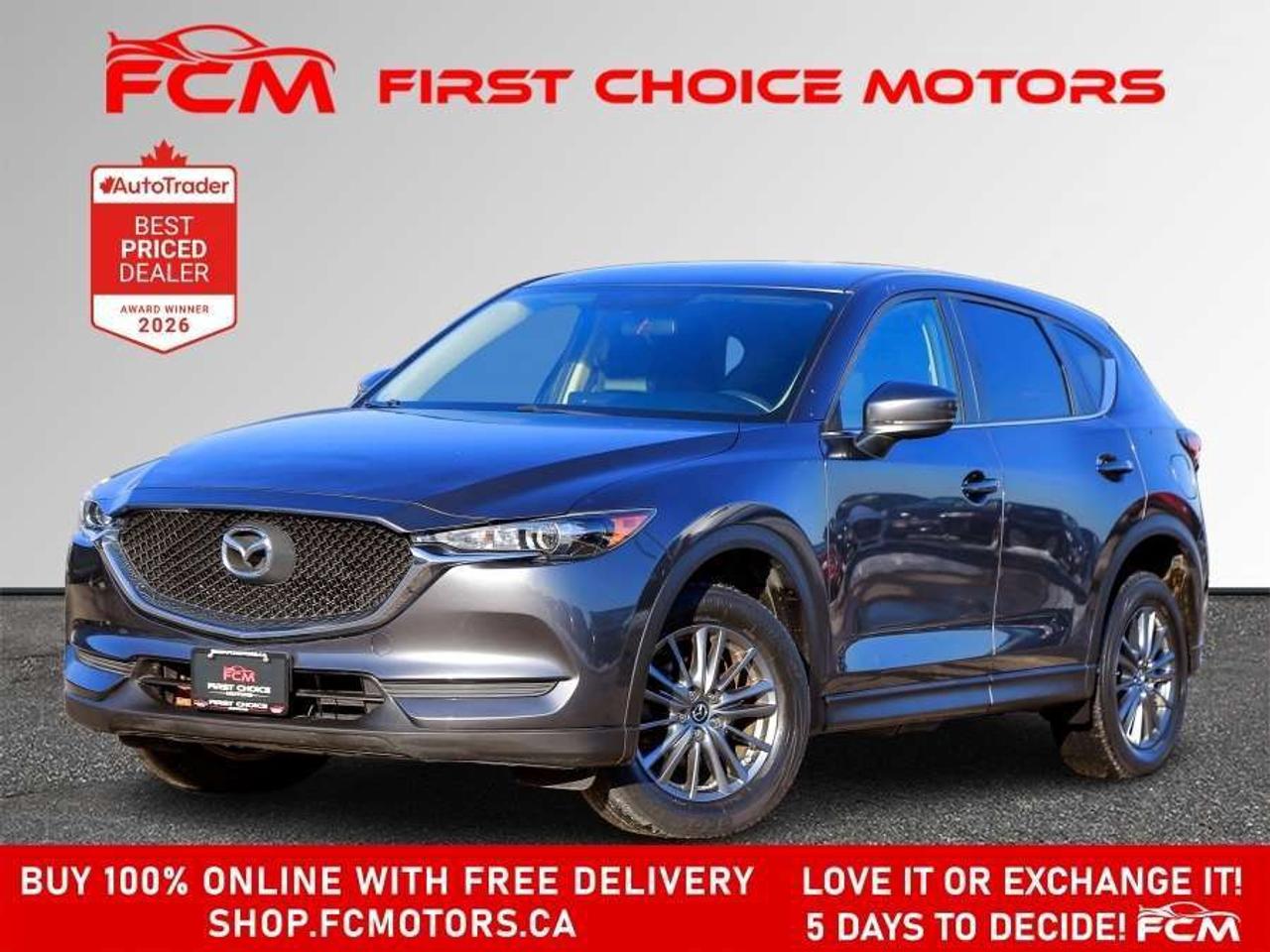 ** ** SPECIAL LIMITED TIME OFFER ** ** PURCHASE ANY VEHICLE THIS WEEK AND RECEIVE 4 BRAND-NEW ALL-SEASON TIRES AT NO ADDITIONAL COST!!! DONT MISS THIS EXCLUSIVE CHANCE TO UPGRADE YOUR RIDE AND STAY PREPARED FOR ANY WEATHER!!!       EXCITING NEWS FROM FIRST CHOICE MOTORS! Our brand-new online showroom is now open to the public, bringing the ultimate car shopping experience right to your fingertips! Enjoy a 100% online car shopping experience, with over 500 certified vehicles in stock, comprehensive protection plans, and thousands of new auto parts & accessories available! Plus, for a limited time, were offering FREE deliveries across Ontario on all vehicle purchases! Dont miss outvisit Shop.fcmotors.ca to find and upgrade your perfect vehicle today!      Welcome to First Choice Motors, the largest car dealership in Toronto of pre-owned cars, SUVs, and vans priced between $5000-$15,000. With an impressive inventory of over 300 vehicles in stock, we are dedicated to providing our customers with a vast selection of affordable and reliable options.       Were thrilled to offer a used 2017 Mazda CX-5 Skyactiv, grey color with 93,000km (STK#9590) This vehicle was $19990 NOW ON SALE FOR $17990. It is equipped with the following features:   - Automatic Transmission   - All wheel drive   - Bluetooth   - Reverse camera   - Alloy wheels   - Power windows   - Power locks   - Power mirrors   - Air Conditioning      At First Choice Motors, we believe in providing quality vehicles that our customers can depend on. All our vehicles come with a 36-day guarantee on all safety related items. We also offer additional warranty options up to 5 years for our customers who want extra peace of mind.      Furthermore, all our vehicles are sold fully certified with brand new brakes rotors and pads, a fresh oil change, and brand new set of all-season tires installed & balanced. You can be confident that this car is in excellent condition and ready to hit the road.      At First Choice Motors, we believe that everyone deserves a chance to own a reliable and affordable vehicle. Thats why we offer financing options with low interest rates starting at 7.9% O.A.C. Were proud to approve all customers, including those with bad credit, no credit, students, and even 9 socials. Our finance team is dedicated to finding the best financing option for you and making the car buying process as smooth and stress-free as possible.      Our dealership is open 7 days a week to provide you with the best customer service possible. We carry the largest selection of used vehicles for sale under $9990 in all of Ontario. We stock over 300 cars, mostly Hyundai, Chevrolet, Mazda, Honda, Volkswagen, Toyota, Ford, Dodge, Kia, Mitsubishi, Acura, Lexus, and more. With our ongoing sale, you can find your dream car at a price you can afford. Come visit us today and experience why we are the best choice for your next used car purchase!      All prices include $22.00 OMVIC Fee.  Excludes, license plates, ownership registration and ONTARIO HST (13%)   *No Credit Card payments can be accepted for Vehicle Purchases*    *No Credit Card payments can be accepted for Vehicle Purchases*