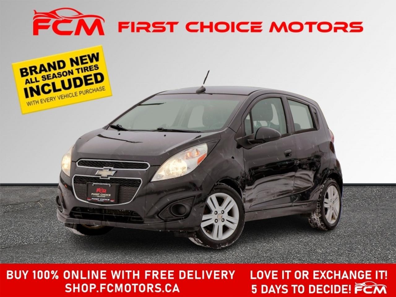 ** ** SPECIAL LIMITED TIME OFFER ** ** PURCHASE ANY VEHICLE THIS WEEK AND RECEIVE 4 BRAND-NEW ALL-SEASON TIRES AT NO ADDITIONAL COST!!! DONT MISS THIS EXCLUSIVE CHANCE TO UPGRADE YOUR RIDE AND STAY PREPARED FOR ANY WEATHER!!!       EXCITING NEWS FROM FIRST CHOICE MOTORS! Our brand-new online showroom is now open to the public, bringing the ultimate car shopping experience right to your fingertips! Enjoy a 100% online car shopping experience, with over 500 certified vehicles in stock, comprehensive protection plans, and thousands of new auto parts & accessories available! Plus, for a limited time, were offering FREE deliveries across Ontario on all vehicle purchases! Dont miss outvisit Shop.fcmotors.ca to find and upgrade your perfect vehicle today!      Welcome to First Choice Motors, the largest car dealership in Toronto of pre-owned cars, SUVs, and vans priced between $5000-$15,000. With an impressive inventory of over 300 vehicles in stock, we are dedicated to providing our customers with a vast selection of affordable and reliable options.       Were thrilled to offer a used 2014 Chevrolet Spark LT, black color with 263,000km (STK#9359) This vehicle was $5490 NOW ON SALE FOR $4990. It is equipped with the following features:   - Automatic Transmission   - Hatchback   - Bluetooth   - Reverse camera   - Alloy wheels   - Power windows   - Power locks   - Power mirrors   - Air Conditioning      At First Choice Motors, we believe in providing quality vehicles that our customers can depend on. All our vehicles come with a 36-day FULL COVERAGE warranty. We also offer additional warranty options up to 5 years for our customers who want extra peace of mind.      Furthermore, all our vehicles are sold fully certified with brand new brakes rotors and pads, a fresh oil change, and brand new set of all-season tires installed & balanced. You can be confident that this car is in excellent condition and ready to hit the road.      At First Choice Motors, we believe that everyone deserves a chance to own a reliable and affordable vehicle. Thats why we offer financing options with low interest rates starting at 7.9% O.A.C. Were proud to approve all customers, including those with bad credit, no credit, students, and even 9 socials. Our finance team is dedicated to finding the best financing option for you and making the car buying process as smooth and stress-free as possible.      Our dealership is open 7 days a week to provide you with the best customer service possible. We carry the largest selection of used vehicles for sale under $9990 in all of Ontario. We stock over 300 cars, mostly Hyundai, Chevrolet, Mazda, Honda, Volkswagen, Toyota, Ford, Dodge, Kia, Mitsubishi, Acura, Lexus, and more. With our ongoing sale, you can find your dream car at a price you can afford. Come visit us today and experience why we are the best choice for your next used car purchase!      All prices exclude a $22 OMVIC fee, license plates & registration and ONTARIO HST (13%)   *No Credit Card payments can be accepted for Vehicle Purchases*    *No Credit Card payments can be accepted for Vehicle Purchases*