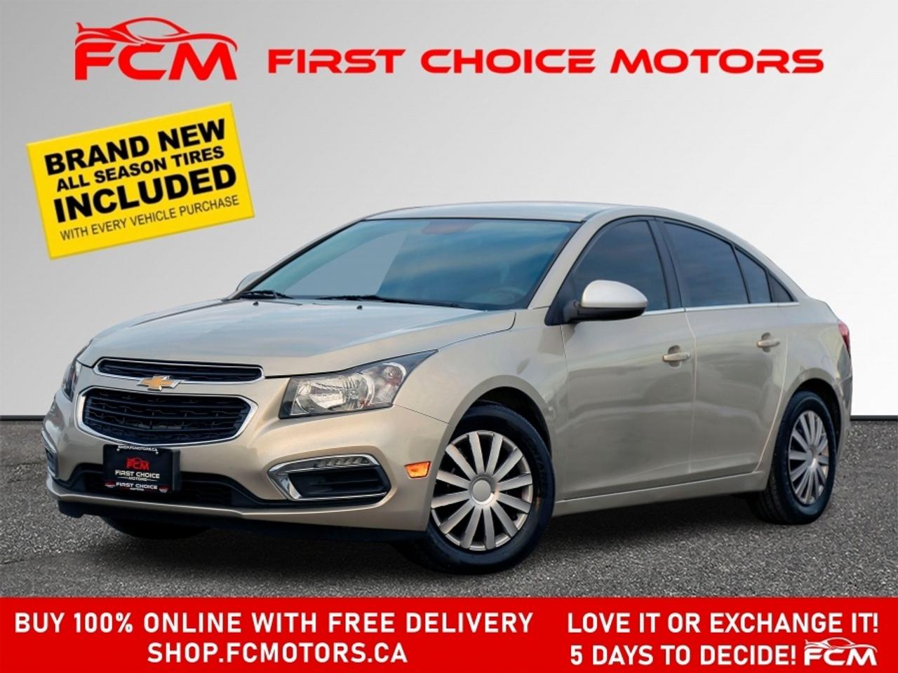 ** ** SPECIAL LIMITED TIME OFFER ** ** PURCHASE ANY VEHICLE THIS WEEK AND RECEIVE 4 BRAND-NEW ALL-SEASON TIRES AT NO ADDITIONAL COST!!! DONT MISS THIS EXCLUSIVE CHANCE TO UPGRADE YOUR RIDE AND STAY PREPARED FOR ANY WEATHER!!!       EXCITING NEWS FROM FIRST CHOICE MOTORS! Our brand-new online showroom is now open to the public, bringing the ultimate car shopping experience right to your fingertips! Enjoy a 100% online car shopping experience, with over 500 certified vehicles in stock, comprehensive protection plans, and thousands of new auto parts & accessories available! Plus, for a limited time, were offering FREE deliveries across Ontario on all vehicle purchases! Dont miss outvisit Shop.fcmotors.ca to find and upgrade your perfect vehicle today!      Welcome to First Choice Motors, the largest car dealership in Toronto of pre-owned cars, SUVs, and vans priced between $5000-$15,000. With an impressive inventory of over 300 vehicles in stock, we are dedicated to providing our customers with a vast selection of affordable and reliable options.       Were thrilled to offer a used 2015 Chevrolet Cruze LT, gold color with 138,000km (STK#9380) This vehicle was $8490 NOW ON SALE FOR $7990. It is equipped with the following features:   - Automatic Transmission   - Bluetooth   - Reverse camera   - Power windows   - Power locks   - Power mirrors   - Air Conditioning      At First Choice Motors, we believe in providing quality vehicles that our customers can depend on. All our vehicles come with a 36-day FULL COVERAGE warranty. We also offer additional warranty options up to 5 years for our customers who want extra peace of mind.      Furthermore, all our vehicles are sold fully certified with brand new brakes rotors and pads, a fresh oil change, and brand new set of all-season tires installed & balanced. You can be confident that this car is in excellent condition and ready to hit the road.      At First Choice Motors, we believe that everyone deserves a chance to own a reliable and affordable vehicle. Thats why we offer financing options with low interest rates starting at 7.9% O.A.C. Were proud to approve all customers, including those with bad credit, no credit, students, and even 9 socials. Our finance team is dedicated to finding the best financing option for you and making the car buying process as smooth and stress-free as possible.      Our dealership is open 7 days a week to provide you with the best customer service possible. We carry the largest selection of used vehicles for sale under $9990 in all of Ontario. We stock over 300 cars, mostly Hyundai, Chevrolet, Mazda, Honda, Volkswagen, Toyota, Ford, Dodge, Kia, Mitsubishi, Acura, Lexus, and more. With our ongoing sale, you can find your dream car at a price you can afford. Come visit us today and experience why we are the best choice for your next used car purchase!      All prices exclude a $22 OMVIC fee, license plates & registration and ONTARIO HST (13%)   *No Credit Card payments can be accepted for Vehicle Purchases*    *No Credit Card payments can be accepted for Vehicle Purchases*
