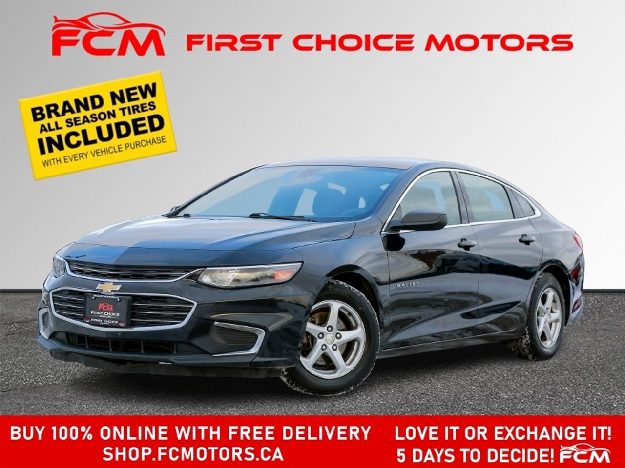 ** ** SPECIAL LIMITED TIME OFFER ** ** PURCHASE ANY VEHICLE THIS WEEK AND RECEIVE 4 BRAND-NEW ALL-SEASON TIRES AT NO ADDITIONAL COST!!! DONT MISS THIS EXCLUSIVE CHANCE TO UPGRADE YOUR RIDE AND STAY PREPARED FOR ANY WEATHER!!!       EXCITING NEWS FROM FIRST CHOICE MOTORS! Our brand-new online showroom is now open to the public, bringing the ultimate car shopping experience right to your fingertips! Enjoy a 100% online car shopping experience, with over 500 certified vehicles in stock, comprehensive protection plans, and thousands of new auto parts & accessories available! Plus, for a limited time, were offering FREE deliveries across Ontario on all vehicle purchases! Dont miss outvisit Shop.fcmotors.ca to find and upgrade your perfect vehicle today!      Welcome to First Choice Motors, the largest car dealership in Toronto of pre-owned cars, SUVs, and vans priced between $5000-$15,000. With an impressive inventory of over 300 vehicles in stock, we are dedicated to providing our customers with a vast selection of affordable and reliable options.       Were thrilled to offer a used 2016 Chevrolet Malibu LS, black color with 228,000km (STK#9351) This vehicle was $8490 NOW ON SALE FOR $7990. It is equipped with the following features:   - Automatic Transmission   - Bluetooth   - Reverse camera   - Alloy wheels   - Power windows   - Power locks   - Power mirrors   - Air Conditioning      At First Choice Motors, we believe in providing quality vehicles that our customers can depend on. All our vehicles come with a 36-day FULL COVERAGE warranty. We also offer additional warranty options up to 5 years for our customers who want extra peace of mind.      Furthermore, all our vehicles are sold fully certified with brand new brakes rotors and pads, a fresh oil change, and brand new set of all-season tires installed & balanced. You can be confident that this car is in excellent condition and ready to hit the road.      At First Choice Motors, we believe that everyone deserves a chance to own a reliable and affordable vehicle. Thats why we offer financing options with low interest rates starting at 7.9% O.A.C. Were proud to approve all customers, including those with bad credit, no credit, students, and even 9 socials. Our finance team is dedicated to finding the best financing option for you and making the car buying process as smooth and stress-free as possible.      Our dealership is open 7 days a week to provide you with the best customer service possible. We carry the largest selection of used vehicles for sale under $9990 in all of Ontario. We stock over 300 cars, mostly Hyundai, Chevrolet, Mazda, Honda, Volkswagen, Toyota, Ford, Dodge, Kia, Mitsubishi, Acura, Lexus, and more. With our ongoing sale, you can find your dream car at a price you can afford. Come visit us today and experience why we are the best choice for your next used car purchase!      All prices exclude a $22 OMVIC fee, license plates & registration and ONTARIO HST (13%)   *No Credit Card payments can be accepted for Vehicle Purchases*    *No Credit Card payments can be accepted for Vehicle Purchases*