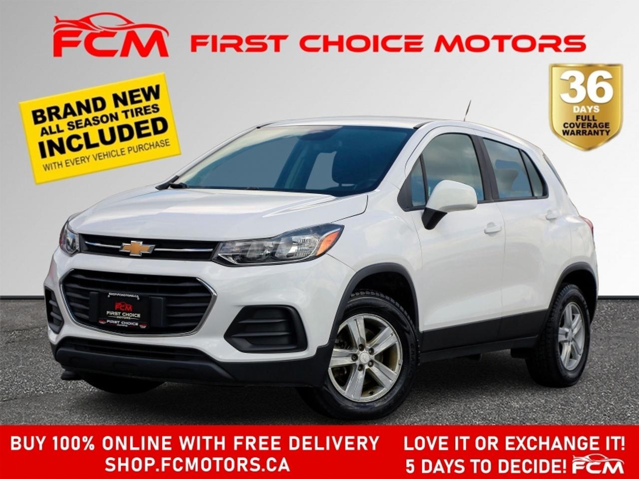 ** ** SPECIAL LIMITED TIME OFFER ** ** PURCHASE ANY VEHICLE THIS WEEK AND RECEIVE 4 BRAND-NEW ALL-SEASON TIRES AT NO ADDITIONAL COST!!! DONT MISS THIS EXCLUSIVE CHANCE TO UPGRADE YOUR RIDE AND STAY PREPARED FOR ANY WEATHER!!!       EXCITING NEWS FROM FIRST CHOICE MOTORS! Our brand-new online showroom is now open to the public, bringing the ultimate car shopping experience right to your fingertips! Enjoy a 100% online car shopping experience, with over 500 certified vehicles in stock, comprehensive protection plans, and thousands of new auto parts & accessories available! Plus, for a limited time, were offering FREE deliveries across Ontario on all vehicle purchases! Dont miss outvisit Shop.fcmotors.ca to find and upgrade your perfect vehicle today!      Welcome to First Choice Motors, the largest car dealership in Toronto of pre-owned cars, SUVs, and vans priced between $5000-$15,000. With an impressive inventory of over 300 vehicles in stock, we are dedicated to providing our customers with a vast selection of affordable and reliable options.       Were thrilled to offer a used 2019 Chevrolet Trax LS, white color with 199,000km (STK#9134) This vehicle was $11990 NOW ON SALE FOR $9990. It is equipped with the following features:   - Automatic Transmission   - All wheel drive   - Bluetooth   - Apple CarPlay   - Reverse camera   - Alloy wheels   - Power windows   - Power locks   - Power mirrors   - Air Conditioning      At First Choice Motors, we believe in providing quality vehicles that our customers can depend on. All our vehicles come with a 36-day FULL COVERAGE warranty. We also offer additional warranty options up to 5 years for our customers who want extra peace of mind.      Furthermore, all our vehicles are sold fully certified with brand new brakes rotors and pads, a fresh oil change, and brand new set of all-season tires installed & balanced. You can be confident that this car is in excellent condition and ready to hit the road.      At First Choice Motors, we believe that everyone deserves a chance to own a reliable and affordable vehicle. Thats why we offer financing options with low interest rates starting at 7.9% O.A.C. Were proud to approve all customers, including those with bad credit, no credit, students, and even 9 socials. Our finance team is dedicated to finding the best financing option for you and making the car buying process as smooth and stress-free as possible.      Our dealership is open 7 days a week to provide you with the best customer service possible. We carry the largest selection of used vehicles for sale under $9990 in all of Ontario. We stock over 300 cars, mostly Hyundai, Chevrolet, Mazda, Honda, Volkswagen, Toyota, Ford, Dodge, Kia, Mitsubishi, Acura, Lexus, and more. With our ongoing sale, you can find your dream car at a price you can afford. Come visit us today and experience why we are the best choice for your next used car purchase!      All prices exclude a $10 OMVIC fee, license plates & registration  and ONTARIO HST (13%)    *No Credit Card payments can be accepted for Vehicle Purchases*