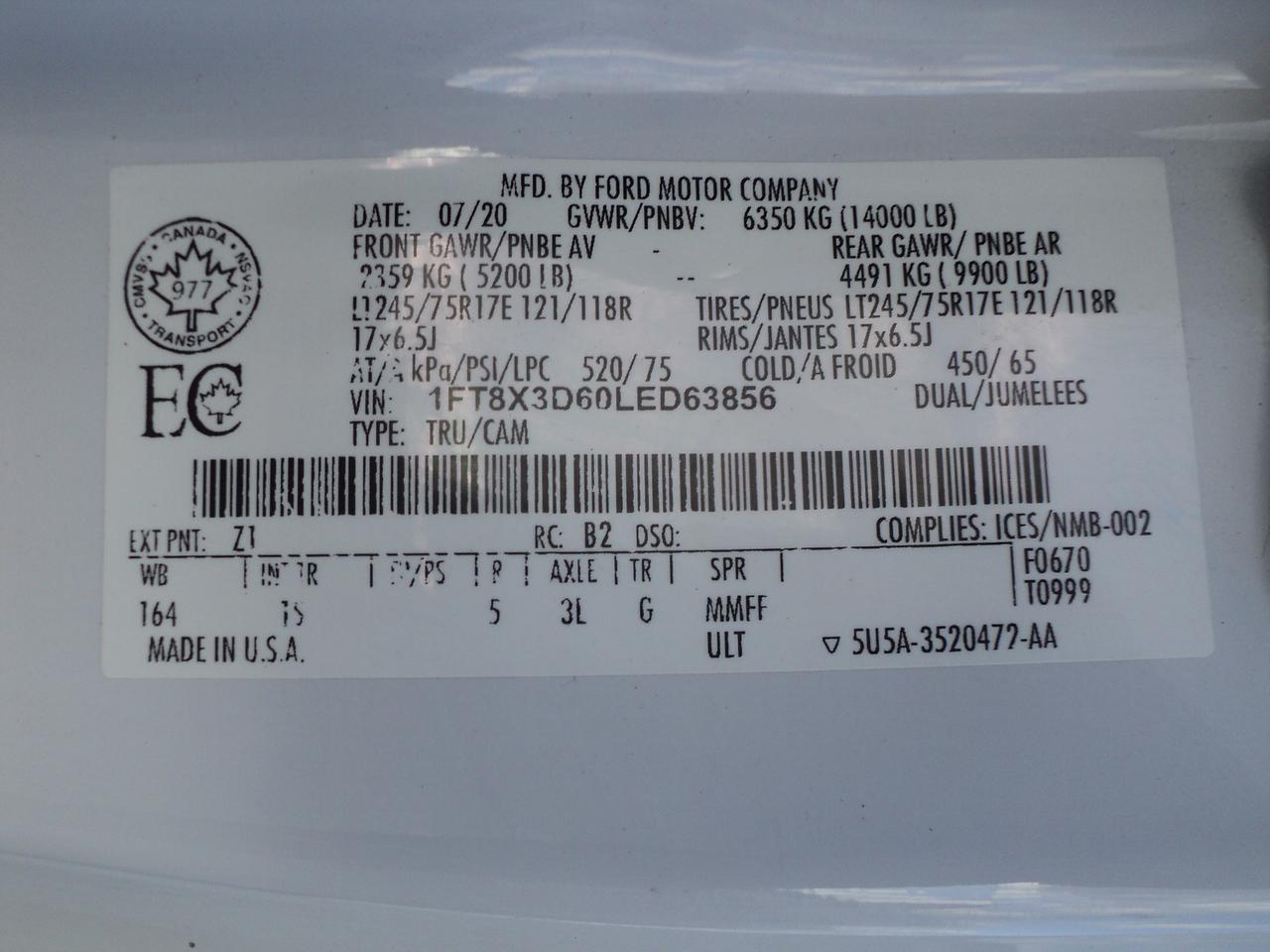 2020 Ford SUPER DUTY F-350 DRW XL SuperCab 4WD 6.2L8cylGas 8' Box BackUpCam Photo