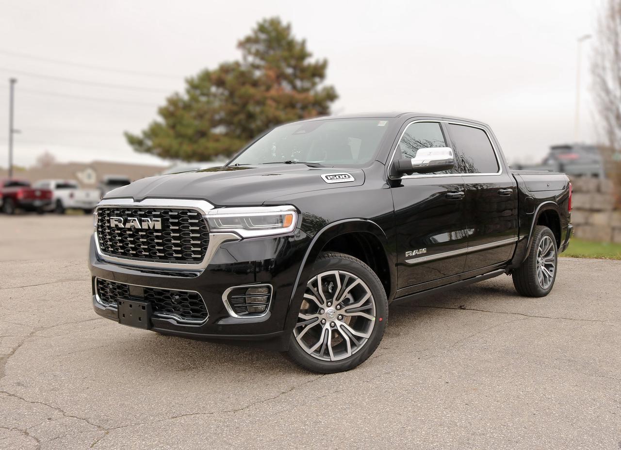 Blending bold style with serious muscle, our New 2026 RAM 1500 Tungsten Crew Cab 4X4 in Diamond Black Crystal Pearl raises the bar for strength and capability. Powered by a Twin-TurboCharged 3.0 Litre High Output Hurricane 6 Cylinder providing 540hp to an 8 Speed Automatic transmission. This Four Wheel Drive truck commands tough terrain and smooth pavement alike with a sophisticated suspension, and it returns approximately 11.2L/100km on the highway. Our ultra-premium RAM radiates excellence with its dual-pane sunroof, LED lighting, Mopar chrome molding, a Mopar spray-on bedliner, RamBox storage, a power tailgate, power running boards, and 20-inch wheels.  Our Tungsten cabin takes luxury to the next level with heated/ventilated/massaging leather power front seats, heated/ventilated rear seats, a heated wood/leather steering wheel, dual-zone automatic climate control, a jeweled shifter, and power-adjustable pedals. A Klipsch audio system keeps your soundtrack coming to complement a 14-inch touchscreen, 12-inch driver display, full-color navigation, WiFi compatibility, intelligent phone connectivity, and dual-phone wireless charging.  RAMs hands-free Active Driving Assistant Drive treats you to a high-tech travel experience supported by front/rear auto braking, blind-spot monitoring, a surround-view system, adaptive cruise control, and more. Committed to truck leadership, our 1500 Tungsten is a compelling choice! Save this Page and Call for Availability. We Know You Will Enjoy Your Test Drive Towards Ownership!