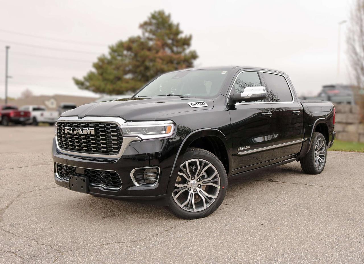 Blending bold style with serious muscle, our New 2026 RAM 1500 Tungsten Crew Cab 4X4 in Diamond Black Crystal Pearl raises the bar for strength and capability. Powered by a Twin-TurboCharged 3.0 Litre High Output Hurricane 6 Cylinder providing 540hp to an 8 Speed Automatic transmission. This Four Wheel Drive truck commands tough terrain and smooth pavement alike with a sophisticated suspension, and it returns approximately 11.2L/100km on the highway. Our ultra-premium RAM radiates excellence with its dual-pane sunroof, LED lighting, Mopar chrome molding, a Mopar spray-on bedliner, RamBox storage, a power tailgate, power running boards, and 20-inch wheels. Our Tungsten cabin takes luxury to the next level with heated/ventilated/massaging leather power front seats, heated/ventilated rear seats, a heated wood/leather steering wheel, dual-zone automatic climate control, a jeweled shifter, and power-adjustable pedals. A Klipsch audio system keeps your soundtrack coming to complement a 14-inch touchscreen, 12-inch driver display, full-color navigation, WiFi compatibility, intelligent phone connectivity, and dual-phone wireless charging. RAMs hands-free Active Driving Assistant Drive treats you to a high-tech travel experience supported by front/rear auto braking, blind-spot monitoring, a surround-view system, adaptive cruise control, and more. Committed to truck leadership, our 1500 Tungsten is a compelling choice! Save this Page and Call for Availability. We Know You Will Enjoy Your Test Drive Towards Ownership!