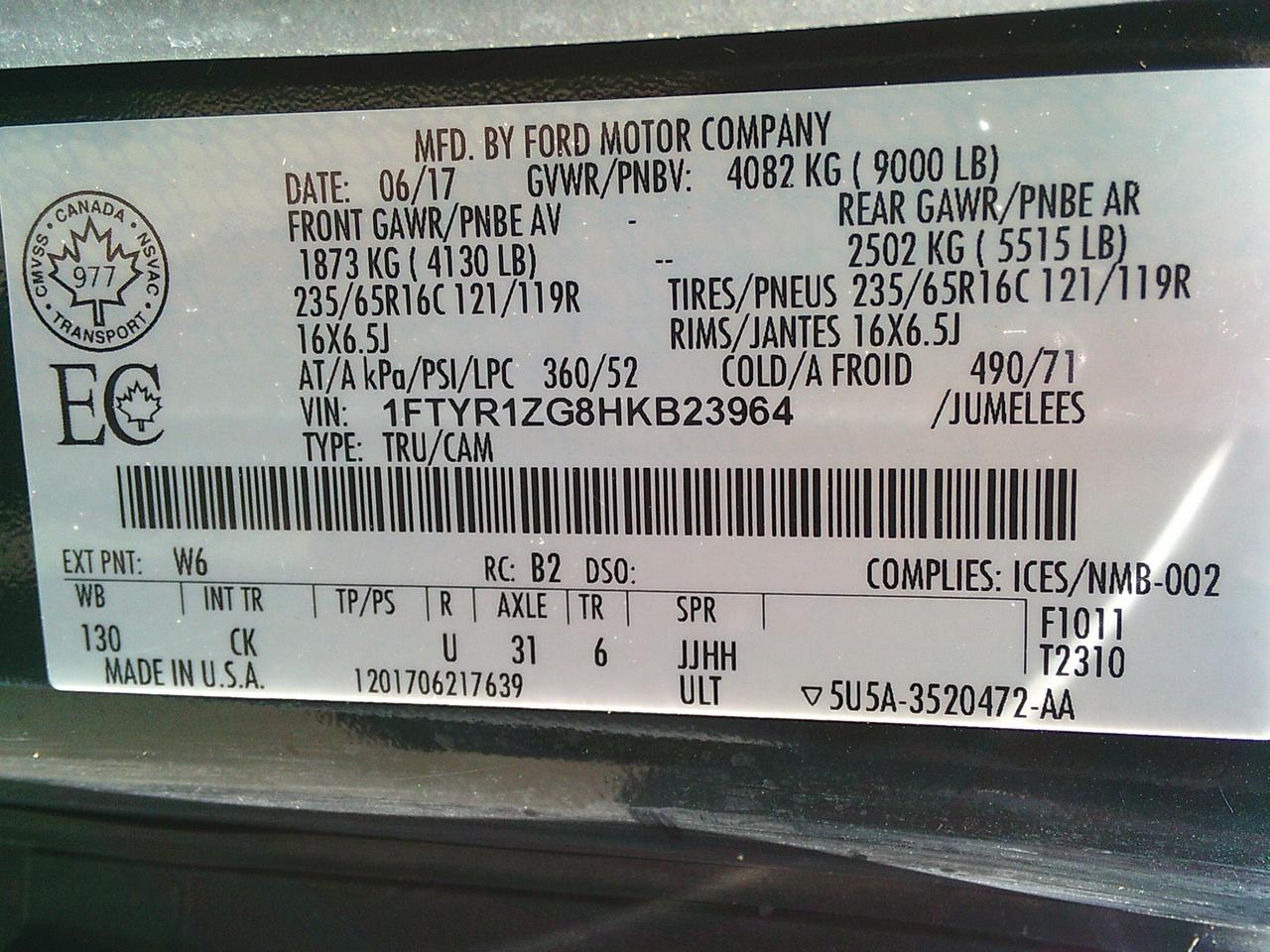 2017 Ford Transit Cargo Van T-250 130  Low Rf 9000 GVWR Swing-Out RH Dr Photo