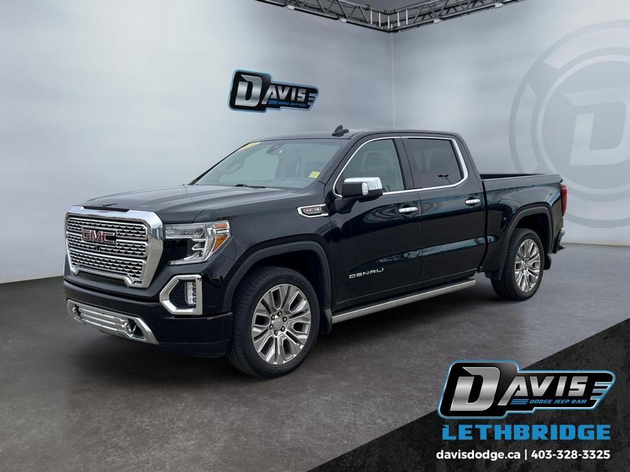<b>Navigation, Wireless Charging, Leather Seats, Cooled Seats, Heated Seats!<br /> <br /></b><br /> This 2020 GMC Sierra 1500 Denali 4WD is the pinnacle of power and premium design, equipped with a commanding 6.2L EcoTec3 V8 engine paired to a smooth 10-speed automatic transmission. Built for performance and capability, it features the ProGrade Trailering System, integrated trailer brake controller, and Autotrac two-speed transfer case, making it ideal for towing and hauling with confidence. Finished in sleek Onyx Black, this Denali stands out with bold styling, chrome accents, and upgraded 22-inch polished aluminum wheels.<br /><br />Step inside to experience true luxury with perforated leather-appointed seating, heated and ventilated front seats, heated rear seats, and a heated leather-wrapped steering wheel. The cabin is loaded with advanced technology including an 8-inch GMC Infotainment system with navigation, Apple CarPlay, Android Auto, wireless charging, and a premium Bose sound system. Additional highlights like a power sunroof, head-up display, rear camera mirror, and dual-zone climate control ensure comfort and convenience on every drive.<br /><br />Safety and innovation come standard with advanced features such as HD Surround Vision, forward collision alert, lane keep assist, front and rear park assist, and blind zone monitoring. The signature MultiPro tailgate, spray-in bedliner, power steps, and bed-mounted 120V outlet enhance both functionality and ease of use. This Sierra Denali delivers a perfect combination of luxury, strength, and cutting-edge technologyideal for drivers who want it all.<br /> <br />To apply right now for financing use this link: <a href=https://lethbridge.davisdodge.ca/free-credit-check/ target=_blank rel=nofollow noopener noreferrer>https://lethbridge.davisdodge.ca/free-credit-check/</a><br /> <br /><br />Locally Owned & Trusted for Over 35 Years  Davis Dodge in Lethbridge, AB <br /><br /> At Davis Dodge, weve proudly served the Lethbridge community for more than 35 years, offering an unparalleled car buying experience. Dont just take our word for itour Google reviews speak volumes about our commitment to exceptional service. <br /><br /> Delivery & At-Home Test Drives: Convenient options to suit your lifestyle. <br /><br /> Flexible Financing for Everyone: Get the vehicle you need with financing solutions tailored to your situation. <br /><br /> Full Mechanical Inspections & Professional Cleaning: Every vehicle is thoroughly inspected and cleaned before it hits our lot.<br /><br /> We take all makes and models on trade and offer competitive pricing with inventory that changes daily. Whether you're shopping for a Chrysler, Dodge, Jeep, RAM, or FIAT, our AMVIC Licensed dealership makes it easy to browse, buy, and drive away.<br /><br /> Located in Lethbridge, AB, we proudly serve customers in Fort Macleod, Taber, Claresholm, and Coaldale. Shop online or visit us today to experience the best in sales, service, and selection. Standard bank rates apply; taxes are additional.<br /><br /> Vehicle pricing offer shown expires 2026-05-31. <br /> Come by and check out our fleet of 50+ used cars and trucks and 110+ new cars and trucks for sale in Lethbridge. o~o