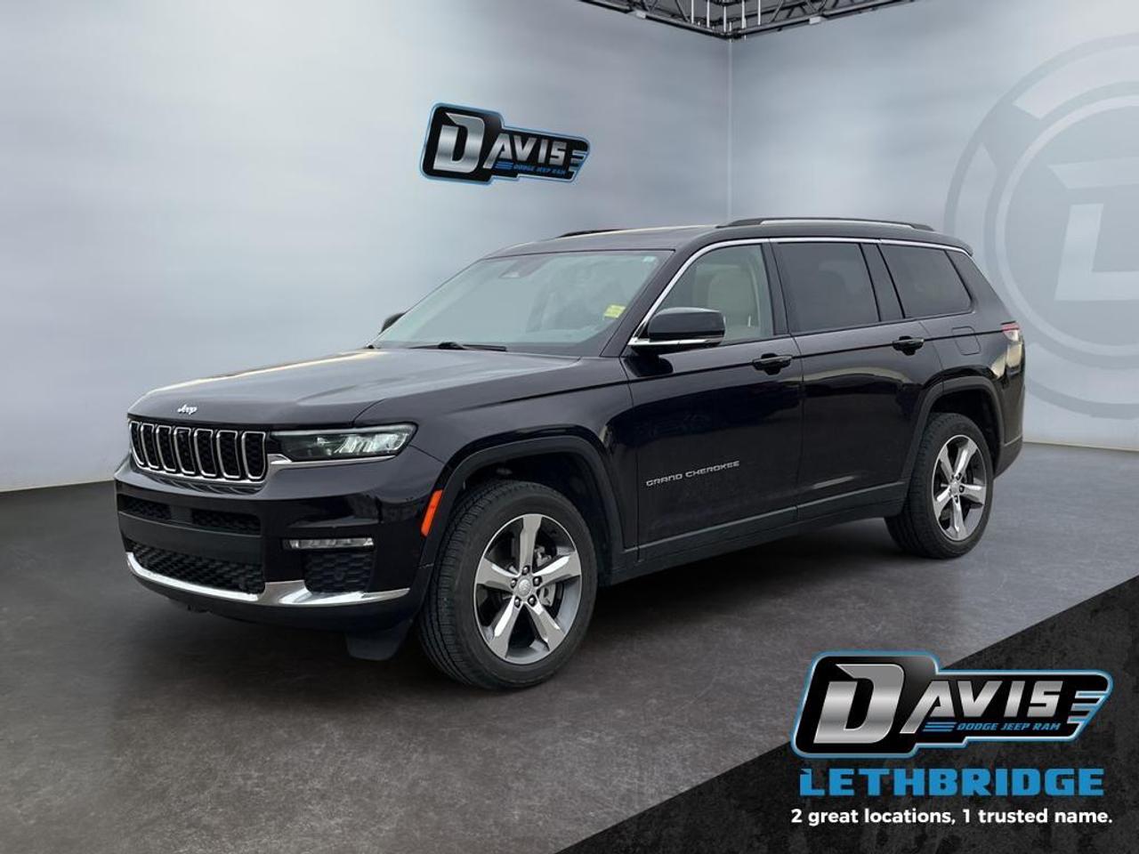 <b>Leather Seats, Power Liftgate, Remote Start, Heated Seats, Heated Steering Wheel!<br /> <br /></b><br /> The 2022 Jeep Grand Cherokee L Limited is a premium three-row SUV designed for families who demand comfort, capability, and style. Its 3.6L V6 engine paired with an 8-speed automatic transmission and Quadra-Trac I 4WD system delivers confident performance on highways, city streets, and off-road trails. With trailer sway damping, hill start assist, and advanced stability control, this Grand Cherokee L ensures a secure and controlled ride in all conditions.<br /><br />Inside, the SUV offers a luxurious and tech-savvy cabin. Features include Capri leather seats with ventilated and heated front rows, heated second-row seats, a 10.1-inch Uconnect 5 NAV touchscreen, Apple CarPlay, Android Auto, and wireless charging. Passengers enjoy three-zone climate control, ambient LED lighting, and a dual-pane panoramic sunroof, creating a spacious and comfortable environment for all six occupants.<br /><br />Safety and convenience are priorities, with ParkSense front and rear park assist, blind-spot monitoring with rear cross-path detection, adaptive cruise control with stop-and-go, and LED lighting. The SUV also includes power liftgate, memory driver seat, driver-seat 8-way power adjustments, 20-inch polished wheels, and multiple USB charging ports. The 2022 Jeep Grand Cherokee L Limited blends rugged Jeep capability with premium luxury and advanced technology, making it a top choice for discerning SUV buyers.<br /> <br />To apply right now for financing use this link: <a href=https://lethbridge.davisdodge.ca/free-credit-check/ target=_blank rel=nofollow noopener noreferrer>https://lethbridge.davisdodge.ca/free-credit-check/</a><br /><br /> <br /><br />Locally Owned & Trusted for Over 35 Years  Davis Dodge in Lethbridge, AB <br /><br /> At Davis Dodge, weve proudly served the Lethbridge community for more than 35 years, offering an unparalleled car buying experience. Dont just take our word for itour Google reviews speak volumes about our commitment to exceptional service. <br /><br /> Delivery & At-Home Test Drives: Convenient options to suit your lifestyle. <br /><br /> Flexible Financing for Everyone: Get the vehicle you need with financing solutions tailored to your situation. <br /><br /> Full Mechanical Inspections & Professional Cleaning: Every vehicle is thoroughly inspected and cleaned before it hits our lot.<br /><br /> We take all makes and models on trade and offer competitive pricing with inventory that changes daily. Whether you're shopping for a Chrysler, Dodge, Jeep, RAM, or FIAT, our AMVIC Licensed dealership makes it easy to browse, buy, and drive away.<br /><br /> Located in Lethbridge, AB, we proudly serve customers in Fort Macleod, Taber, Claresholm, and Coaldale. Shop online or visit us today to experience the best in sales, service, and selection. Standard bank rates apply; taxes are additional.<br /><br /> Vehicle pricing offer shown expires 2026-04-30. <br /> Come by and check out our fleet of 70+ used cars and trucks and 110+ new cars and trucks for sale in Lethbridge. o~o