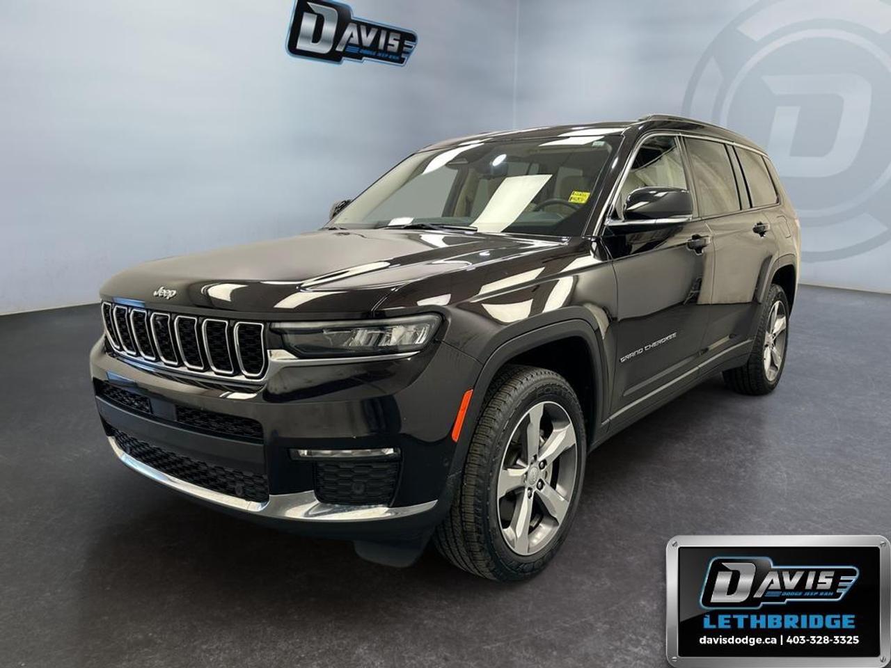 <b>Leather Seats, Power Liftgate, Remote Start, Heated Seats, Heated Steering Wheel!<br /> <br /></b><br /> The 2022 Jeep Grand Cherokee L Limited is a premium three-row SUV designed for families who demand comfort, capability, and style. Its 3.6L V6 engine paired with an 8-speed automatic transmission and Quadra-Trac I 4WD system delivers confident performance on highways, city streets, and off-road trails. With trailer sway damping, hill start assist, and advanced stability control, this Grand Cherokee L ensures a secure and controlled ride in all conditions.<br /><br />Inside, the SUV offers a luxurious and tech-savvy cabin. Features include Capri leather seats with ventilated and heated front rows, heated second-row seats, a 10.1-inch Uconnect 5 NAV touchscreen, Apple CarPlay, Android Auto, and wireless charging. Passengers enjoy three-zone climate control, ambient LED lighting, and a dual-pane panoramic sunroof, creating a spacious and comfortable environment for all six occupants.<br /><br />Safety and convenience are priorities, with ParkSense front and rear park assist, blind-spot monitoring with rear cross-path detection, adaptive cruise control with stop-and-go, and LED lighting. The SUV also includes power liftgate, memory driver seat, driver-seat 8-way power adjustments, 20-inch polished wheels, and multiple USB charging ports. The 2022 Jeep Grand Cherokee L Limited blends rugged Jeep capability with premium luxury and advanced technology, making it a top choice for discerning SUV buyers.<br /> <br />To apply right now for financing use this link: <a href=https://lethbridge.davisdodge.ca/free-credit-check/ target=_blank rel=nofollow noopener noreferrer>https://lethbridge.davisdodge.ca/free-credit-check/</a><br /> <br /><br />Locally Owned & Trusted for Over 35 Years  Davis Dodge in Lethbridge, AB <br /><br /> At Davis Dodge, weve proudly served the Lethbridge community for more than 35 years, offering an unparalleled car buying experience. Dont just take our word for itour Google reviews speak volumes about our commitment to exceptional service. <br /><br /> Delivery & At-Home Test Drives: Convenient options to suit your lifestyle. <br /><br /> Flexible Financing for Everyone: Get the vehicle you need with financing solutions tailored to your situation. <br /><br /> Full Mechanical Inspections & Professional Cleaning: Every vehicle is thoroughly inspected and cleaned before it hits our lot.<br /><br /> We take all makes and models on trade and offer competitive pricing with inventory that changes daily. Whether you're shopping for a Chrysler, Dodge, Jeep, RAM, or FIAT, our AMVIC Licensed dealership makes it easy to browse, buy, and drive away.<br /><br /> Located in Lethbridge, AB, we proudly serve customers in Fort Macleod, Taber, Claresholm, and Coaldale. Shop online or visit us today to experience the best in sales, service, and selection. Standard bank rates apply; taxes are additional.<br /><br /> Vehicle pricing offer shown expires 2026-06-30. <br /> Come by and check out our fleet of 50+ used cars and trucks and 110+ new cars and trucks for sale in Lethbridge. o~o