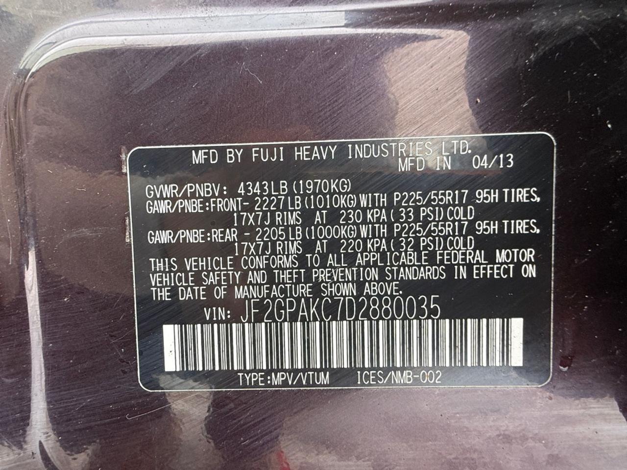 2013 Subaru XV Crosstrek 5DR CVT 2.0I W/LIMITED PKG Photo