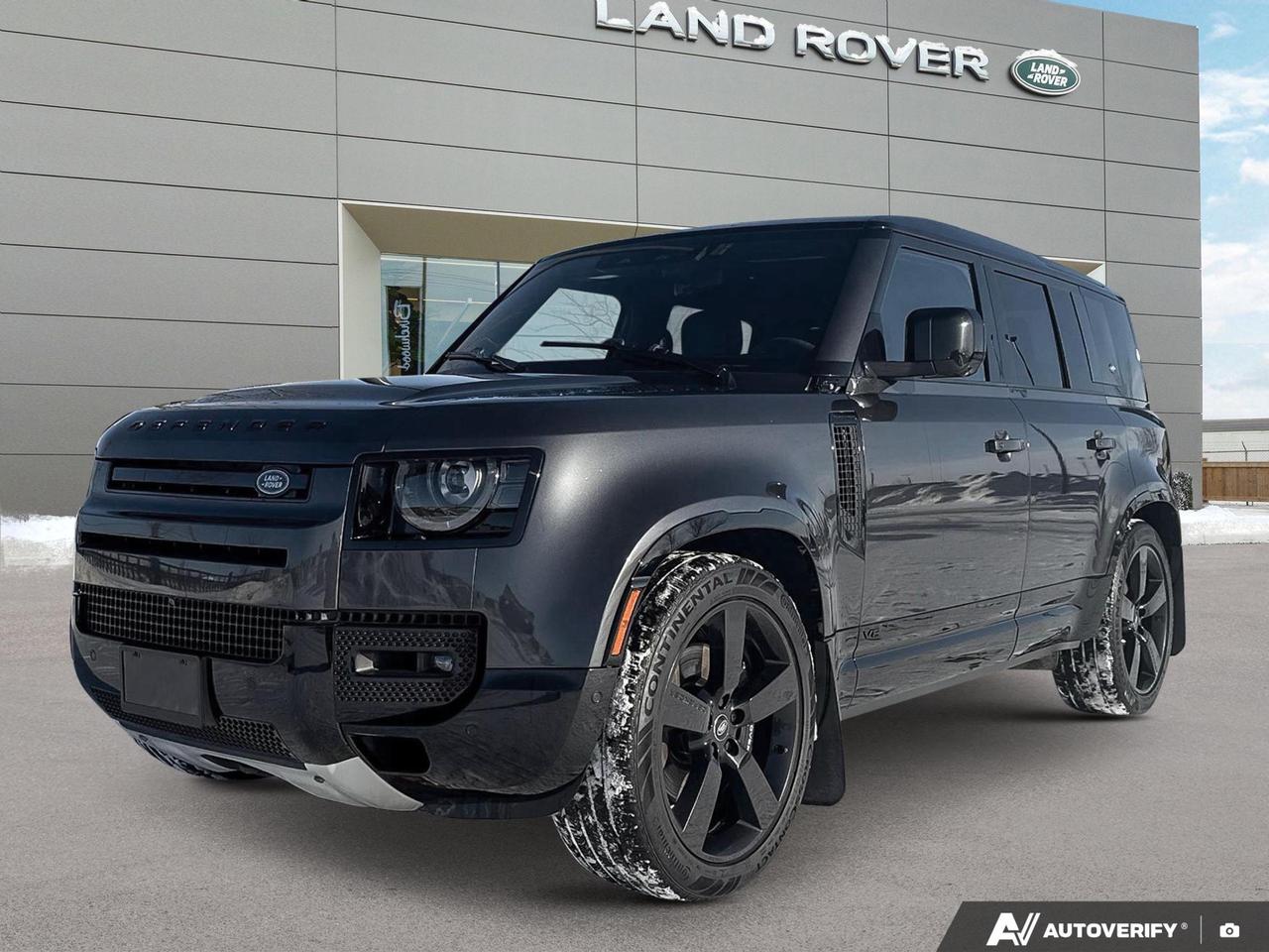 Coming Soon: Defender 110 V8. Local lease return, eligible for Land Rover Certified Program. Call for more information, rare opportunity here!
Experience unparalleled luxury and capability with this 2022 Land Rover Defender 110 P525 V8. This high-performance SUV combines rugged off-road prowess with refined on-road comfort, making it the ultimate adventure companion.

Key Features:
- Powerful 5.0L V8 engine with AWD for exceptional performance
- Carpathian Grey Premium Metallic exterior exudes sophistication
- Panoramic roof for an enhanced driving experience
- Advanced safety features including Lane Keep Assist and Blind Spot Assist
- Head-Up Display for improved driver focus
- Meridian Surround Sound System with Apple CarPlay and Android Auto
- Smart Device Remote Start for convenience
- Tow hitch for added versatility

Dont miss this opportunity to own a remarkable piece of engineering. Visit Land Rover Winnipeg today to experience the Defender 110 P525 V8 firsthand. Schedule a test drive, explore financing options, or contact our knowledgeable staff for any questions. Your next adventure awaits with this exceptional Land Rover.
Experience luxury at an accessible price with our selection of pre-owned vehicles at Jaguar Winnipeg.

Every car is meticulously inspected by our skilled technicians. Trust in our expertise for your next purchase.

No down payment or trade-in required to get this price. Have a vehicle to trade? Well offer you top dollar, regardless of make or model.

*Financing rates advertised are O.A.C. *Flexible financing available for a variety of makes and models. 

Schedule your visit or call for an exclusive experience:

Phone: 204-452-8030
Website: winnipegjaguar.com 

Dealer Permit #0112
Dealer permit #0112