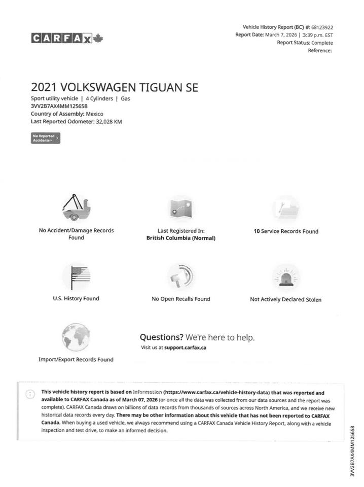 Used 2021 Volkswagen Tiguan COMFORTLINE for sale in Burnaby, BC