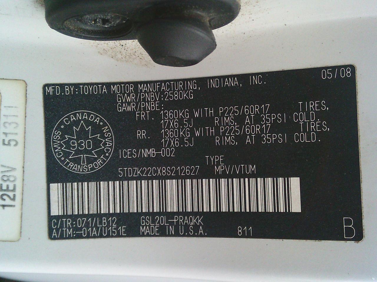 2008 Toyota Sienna wheel chair 5dr XLE Mobility 5 Pass FWD Photo