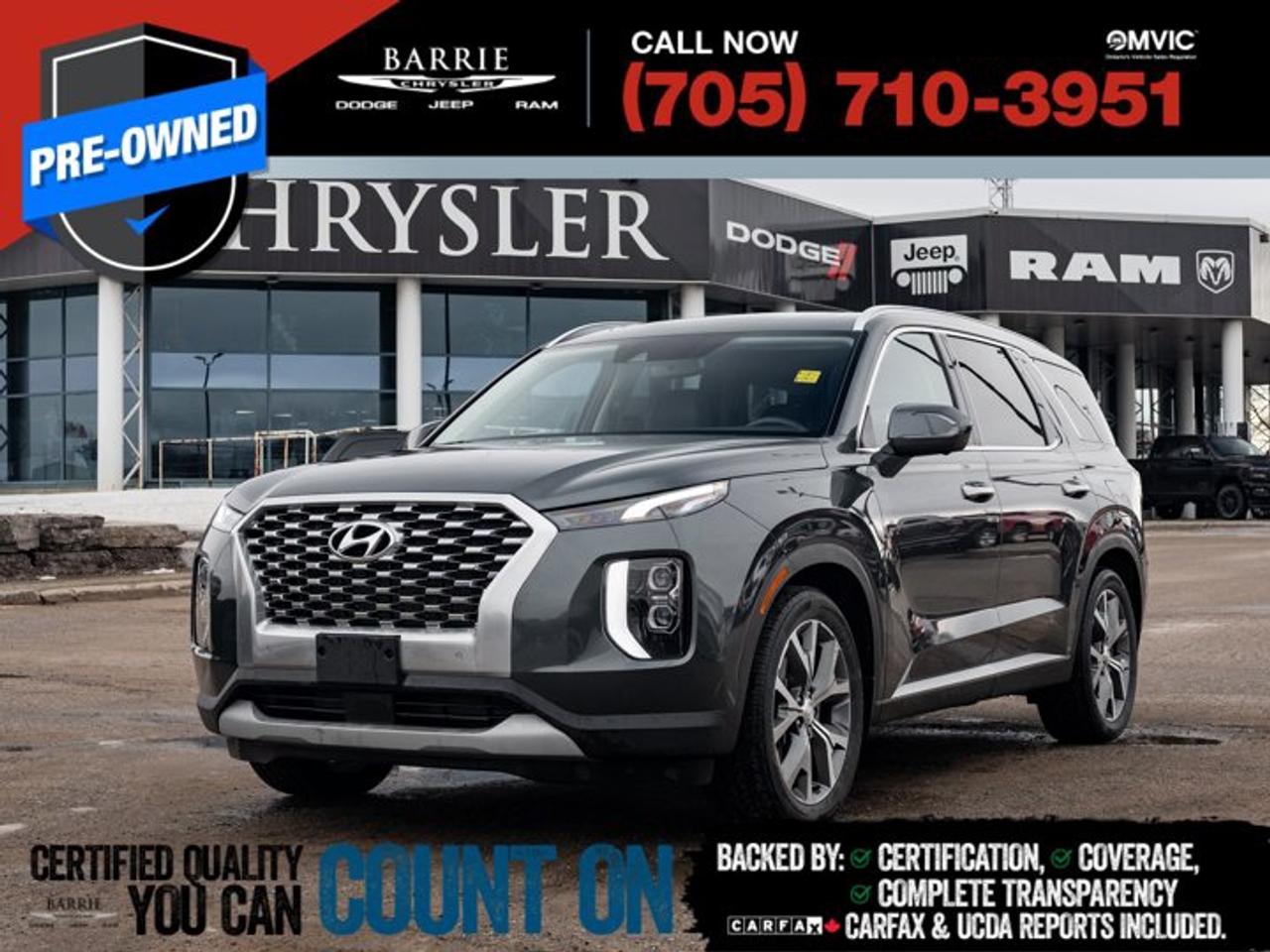 CARFAX Canada No Reported AccidentsCARFAX Canada Low KilometerCARFAX Canada One OwnerThis vehicle is certified. You can trust that each certified vehicle goes through a 150-point inspection by our factory-trained master technicians. Our requirements exceed the provincial regulations of safety standards.With every detail disclosed and every standard met, confidence comes standard.Verified Vehicle History: CarFAX and UCDA reports included.Certified & Serviced: Oil, filters, and wipers replaced before delivery.Warranty You Can Trust: Up to 8 years or 200,000 KM of coverage.Finance Made Simple: Competitive rates for all credit profiles.Easy Exchange Program: Return within 7 days or 500 KM.Thank you for choosing Barrie Chrysler Dodge Jeep Ram, where the easy car-buying experience is all about you! Visit our expansive 50-car indoor showroom and view the hundreds of vehicles available, both on-site and off-site. We are located right in the heart of Barrie, on Dunlop St W, just off of Highway 400. - 395 Dunlop St W, Barrie, ON.We pay cash for cars, even if you dont buy one from us!Graphite 2022 Hyundai Palisade Luxury 8 Passenger 8 Passenger 4D Sport Utility V6 8-Speed Automatic with SHIFTRONIC AWDWe utilize real-time third-party software to price our vehicles, ensuring they align with the daily average market price. For that reason, our vehicles are priced competitively.We have over 100 pre-owned vehicles available onsite, with extra off-site inventory available at all times. Prices are plus HST and licensing fee.