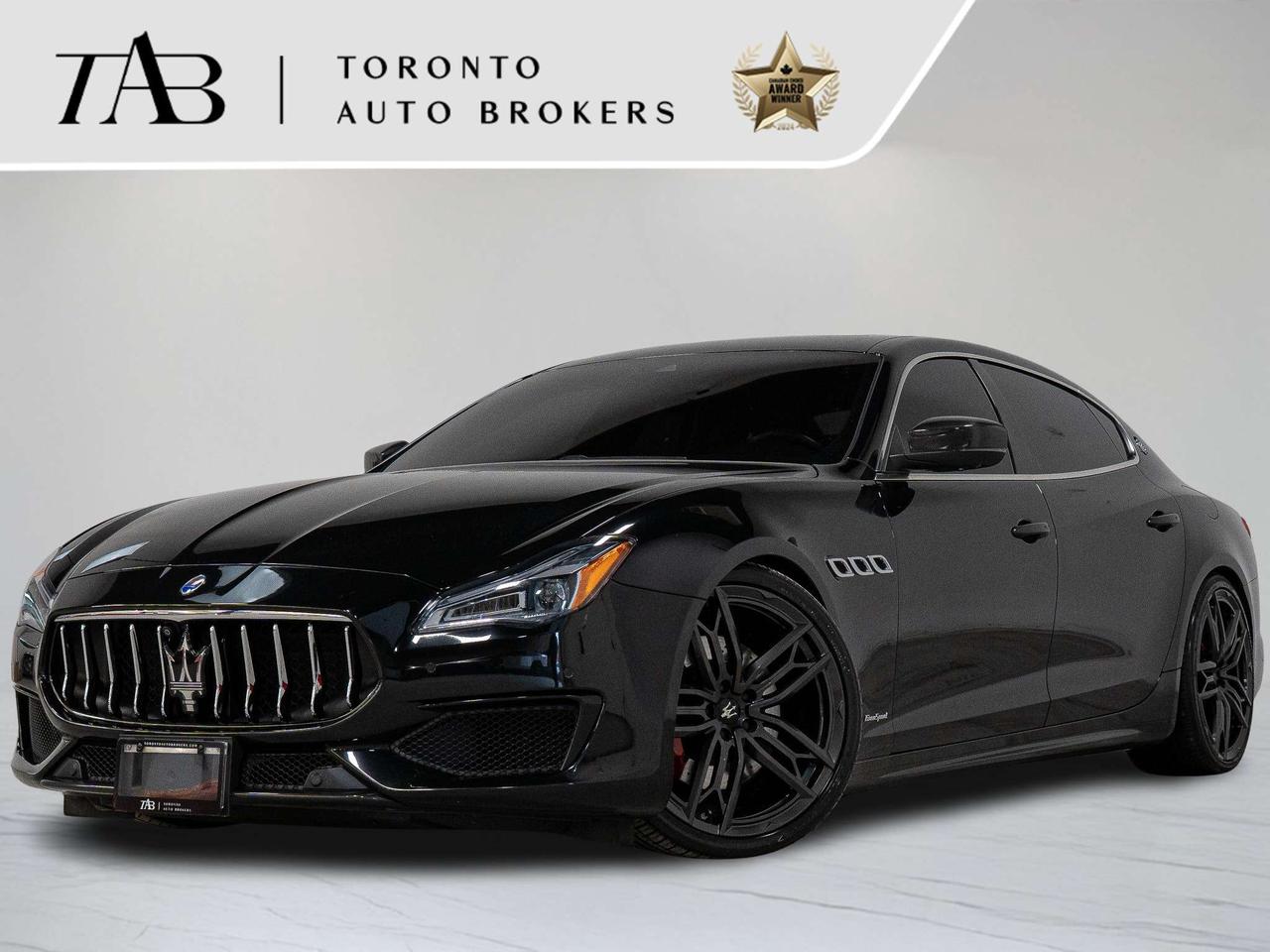 This 2019 Maserati Quattroporte S Q4 GranSport is a local Ontario vehicle with a clean Carfax report, offering an exceptional blend of Italian luxury, performance, and craftsmanship. With its striking design, premium materials, and exhilarating driving dynamics, the Quattroporte GranSport delivers a refined yet sporty experience for both driver and passengers.

Key features include:

* 3.0L Twin-Turbocharged V6 Engine
* 8-Speed Automatic Transmission
* Q4 All-Wheel Drive (AWD)
* GranSport Package
* Carbon Fibre Interior Trim
* Power Sunroof
* Premium Leather Upholstery
* Heated Front and Rear Seats
* Power Front Seats with Memory
* Sport Steering Wheel with Paddle Shifters
* Harman Kardon Premium Sound System
* Maserati Touch Control Plus with Navigation
* Apple CarPlay and Android Auto Integration
* Surround View Camera System
* Parking Sensors
* Keyless Entry and Push-Button Start
* Dual-Zone Automatic Climate Control
* 21" GranSport Alloy Wheels

NOW OFFERING 3 MONTH DEFERRED FINANCING PAYMENTS ON APPROVED CREDIT. 

WE OFFER THE BEST FINANCE RATES, AND DONT CHARGE ANY FINANCING FEE

 Looking for a top-rated pre-owned luxury car dealership in the GTA? Look no further than Toronto Auto Brokers (TAB)! Were proud to have won multiple awards, including the 2024 AutoTrader Best Priced Dealer, the 2024 CarGurus Award, the 2025 Top Choice Award, the 2025 Consumer Satisfaction Award, the 2025 Canadian Choice Award, the 2025 Three Best Rated Dealer Award, and many more!

With 30 years of experience serving the Greater Toronto Area, TAB is a respected and trusted name in the pre-owned luxury car industry. Our 30,000 sq.Ft indoor showroom is home to a wide range of luxury vehicles from top brands like BMW, Mercedes-Benz, Audi, Porsche, Land Rover, Jaguar, Aston Martin, Bentley, Maserati, and more. And we dont just serve the GTA, were proud to offer our services to all cities in Canada, including Vancouver, Montreal, Calgary, Edmonton, Winnipeg, Saskatchewan, Halifax, and more.

At TAB, were committed to providing a no-pressure environment and honest work ethics. As a family-owned and operated business, we treat every customer like family and ensure that every interaction is a positive one. Come experience the TAB Lifestyle at its truest form, luxury car buying has never been more enjoyable and exciting!

We offer a variety of services to make your purchase experience as easy and stress-free as possible. From competitive and simple financing and leasing options to extended warranties, aftermarket services, and full history reports on every vehicle, we have everything you need to make an informed decision. We welcome every trade, even if youre just looking to sell your car without buying, and when it comes to financing or leasing, we offer same day approvals, with access to over 50 lenders, including all of the banks in Canada. Feel free to check out your own Equifax credit score without affecting your credit score, simply click on the Equifax tab above and see if you qualify.

Call us today or visit our website to learn more about our inventory and services. And remember, all prices exclude applicable taxes and licensing, and vehicles can be certified at an additional cost of $999.