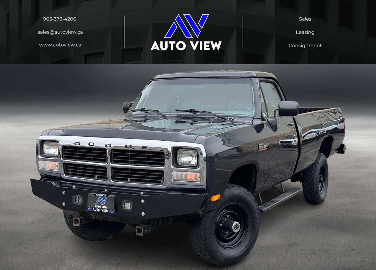 <p dir=ltr>JUST LANDED!!</p><p dir=ltr>1993 Dodge Ram 250!!</p><p dir=ltr>**RESTORED**</p><p dir=ltr>**ALL STOCK**NO MODIFICATIONS**&nbsp;</p><p dir=ltr>**CLEAN CARFAX**NO ACCIDENTS**</p><p dir=ltr>The 1993 Dodge Ram W250 (4WD, 3/4-ton) with the 5.9L Cummins diesel and 131 wheelbase is a 1st-generation Regular Cab/Long Bed pickup. It features a 12-valve 5.9L I6 Cummins turbodiesel, typically producing 160 hp and 400 lb-ft of torque, with a 4-speed automatic, galvanized steel body panels, and a 8510 lbs GVWR.</p><p dir=ltr><strong>Engine & Performance (5.9L Cummins B5.9 Diesel) </strong></p><p dir=ltr><strong>Engine</strong>: 5.9L 12-valve Cummins Turbo Diesel Inline-Six.</p><p dir=ltr><strong>Horsepower</strong>: 160 hp @ 2,500 rpm.</p><p dir=ltr><strong>Torque</strong>: 400 lb-ft @ 1,600 rpm.</p><p dir=ltr><strong>Fuel System</strong>: Indirect injection (Ve pump).</p><p dir=ltr><strong>Powertrain & Drivetrain</strong></p><p dir=ltr><strong>Transmission</strong>: 4-Speed Automatic.</p><p dir=ltr><strong>4WD System</strong>: Part-time 4WD with manual locking front hubs.</p><p dir=ltr><strong>Transfer Case</strong>: Dual-range.</p><p dir=ltr style=line-height: 1.2; margin-top: 12pt; margin-bottom: 12pt;>&nbsp;</p><p dir=ltr style=line-height: 1.2; margin-top: 12pt; margin-bottom: 12pt;><span style=font-size: 11pt; font-family: Roboto,sans-serif; color: #000000; background-color: transparent; font-weight: 400; font-style: italic; font-variant: normal; text-decoration: none; vertical-align: baseline; white-space: pre-wrap;>**VEHICLE BEING SOLD ON CONSIGNMENT** </span></p><p dir=ltr style=line-height: 1.2; margin-top: 12pt; margin-bottom: 12pt;><span style=font-size: 11pt; font-family: Roboto,sans-serif; color: #000000; background-color: transparent; font-weight: 400; font-style: italic; font-variant: normal; text-decoration: none; vertical-align: baseline; white-space: pre-wrap;>FINANCING AND LEASING AVAILABLE ON ALL CERTIFIED VEHICLES.</span></p><p dir=ltr style=line-height: 1.2; margin-top: 12pt; margin-bottom: 12pt;><span style=font-size: 11pt; font-family: Roboto,sans-serif; color: #000000; background-color: transparent; font-weight: 400; font-style: italic; font-variant: normal; text-decoration: none; vertical-align: baseline; white-space: pre-wrap;>HST and Licensing Fees are to be charged on all vehicles.&nbsp;</span></p><p dir=ltr style=line-height: 1.2; margin-top: 12pt; margin-bottom: 12pt;><span style=font-size: 11pt; font-family: Roboto,sans-serif; color: #000000; background-color: transparent; font-weight: 400; font-style: italic; font-variant: normal; text-decoration: none; vertical-align: baseline; white-space: pre-wrap;>All CERTIFIED vehicles come with a 36-day Safety Guarantee.</span></p><p dir=ltr style=line-height: 1.2; margin-top: 12pt; margin-bottom: 12pt;><span style=font-size: 11pt; font-family: Roboto,sans-serif; color: #000000; background-color: transparent; font-weight: 400; font-style: italic; font-variant: normal; text-decoration: none; vertical-align: baseline; white-space: pre-wrap;>ALL CERTIFIED VEHICLES COME WITH A BRONZE GLOBAL WARRANTY (3 MONTH / 3,000 KM / $1,000 PER CLAIM)</span></p><p dir=ltr style=line-height: 1.2; margin-top: 12pt; margin-bottom: 12pt;><span style=font-size: 11pt; font-family: Roboto,sans-serif; color: #000000; background-color: transparent; font-weight: 400; font-style: italic; font-variant: normal; text-decoration: none; vertical-align: baseline; white-space: pre-wrap;>EXTENDED GLOBAL WARRANTY OPTIONS AVAILABLE ON ALL CERTIFIED VEHICLES.</span></p><p dir=ltr style=line-height: 1.2; margin-top: 12pt; margin-bottom: 12pt;><span style=font-size: 11pt; font-family: Roboto,sans-serif; color: #000000; background-color: transparent; font-weight: 400; font-style: italic; font-variant: normal; text-decoration: none; vertical-align: baseline; white-space: pre-wrap;>Auto View is located at 590 South Service Road Stoney Creek, only minutes off the QEW Exit 83 Fruitland Road!</span></p><p dir=ltr style=line-height: 1.2; margin-top: 12pt; margin-bottom: 12pt;><span style=font-size: 11pt; font-family: Roboto,sans-serif; color: #000000; background-color: transparent; font-weight: 400; font-style: italic; font-variant: normal; text-decoration: none; vertical-align: baseline; white-space: pre-wrap;>Contact us VIA email, call, or text!</span></p><p dir=ltr style=line-height: 1.2; margin-top: 12pt; margin-bottom: 12pt;><span style=font-size: 11pt; font-family: Roboto,sans-serif; color: #000000; background-color: transparent; font-weight: 400; font-style: italic; font-variant: normal; text-decoration: none; vertical-align: baseline; white-space: pre-wrap;>sales@autoview.ca</span></p><p style=line-height: 1.2;><span id=docs-internal-guid-dc6619b1-7fff-14fb-1847-6df547af7f68></span></p><p dir=ltr style=line-height: 1.2; margin-top: 12pt; margin-bottom: 12pt;><span style=font-size: 11pt; font-family: Roboto,sans-serif; color: #000000; background-color: transparent; font-weight: 400; font-style: italic; font-variant: normal; text-decoration: none; vertical-align: baseline; white-space: pre-wrap;>905-379-4206</span></p>