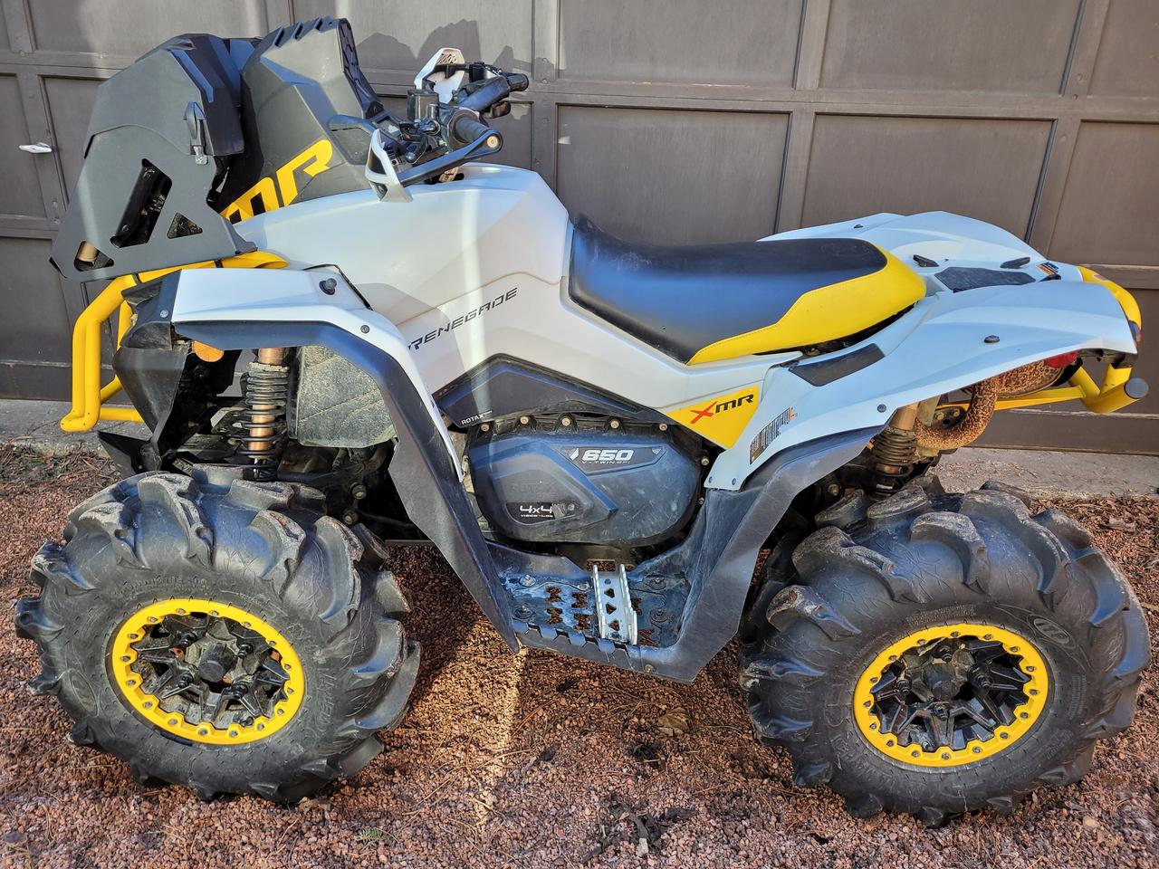<p>Catalyst Gray and Neo Yellow</p><p>One Owner, Financing Available & Trade-ins Welcome!</p><p>The 2023 Can-Am Renegade 650 is a high-performance 4x4 ATV featuring a 62-horsepower 650cc Rotax V-twin engine, designed to replace the 570 and 850 models. It offers sporty styling, Intelligent Throttle Control (iTC), and impressive power for trail riding or, in the X MR trim, specialized mud riding.</p><p>Key Features and Specifications:<br>Engine: 650cc Rotax V-twin (62 HP) with Electronic Fuel Injection (EFI).<br>Drive Train: Selectable 2WD / 4WD / Lock 4WD with Visco-4Lok front Differential.<br>Suspension: Arched double A-arm front suspension and Torsional Trailing arm Independent (TTI) rear suspension.<br>Technology: 4.5-in. digital display, LED headlights, and Intelligent Engine Braking (iEB).<br>Model Options: Base model or the X MR (Mud Racer) package, which includes snorkels, mud tires, and specialized bumpers.<br>Dimensions: 12-in. ground clearance (X MR), 51-inch wheelbase.&nbsp;</p><p>2023 Key Changes:<br>New Engine Choice: The 650 fills the gap in the lineup with a more powerful option, replacing the 570 and 850.<br>Updated Design: Features a redesigned front fascia with LED lighting.<br>Mud Focus: The 650 XMR, with ITP Mega Mayhem tires and beadlock wheels, serves as a specialized, smaller-bore mud machine.</p>