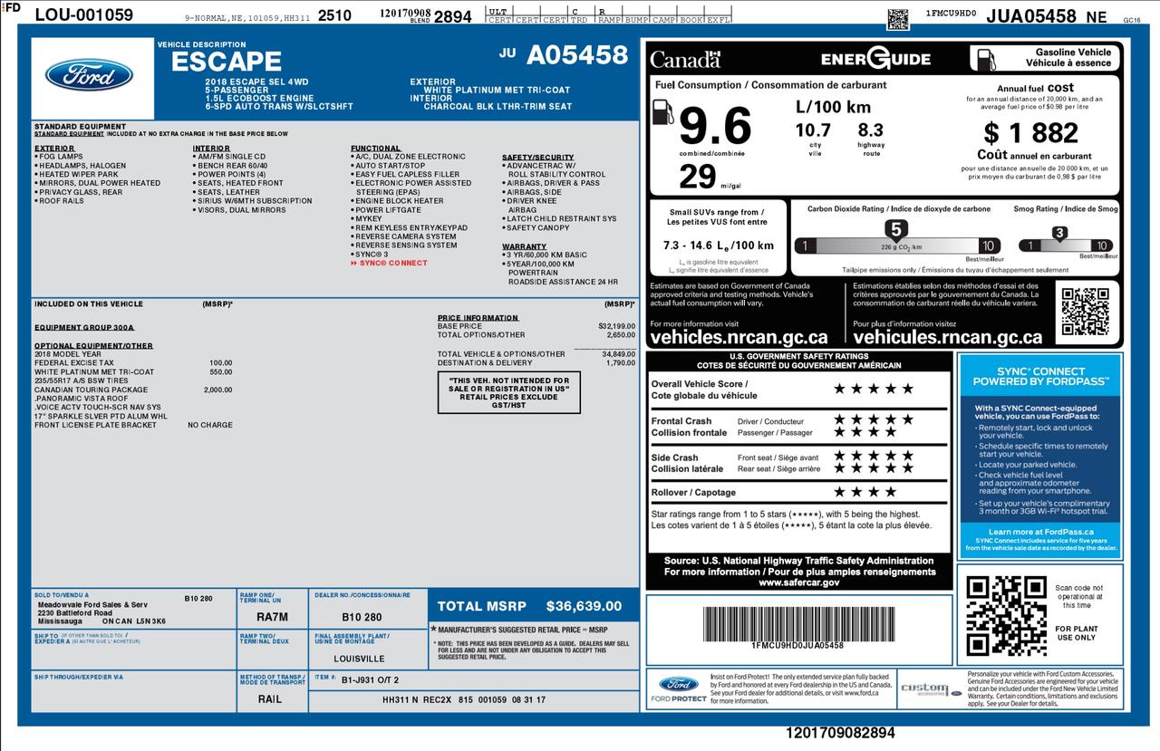 2018 Ford Escape SEL 300A | NO ACCIDENTS | TOURING PKG Photo