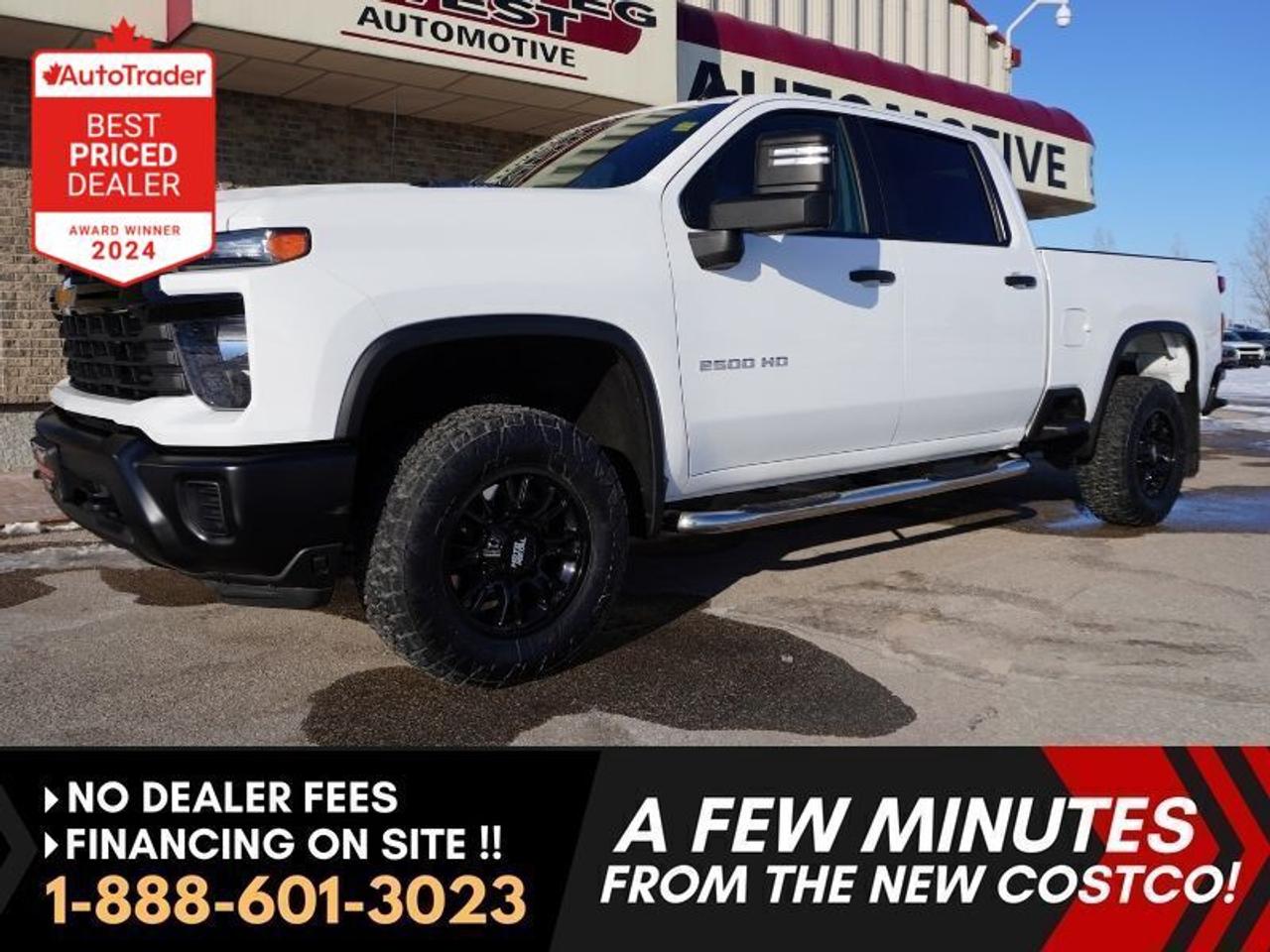 *** Dealer arranged financing on site! Quick, Simple,  no calls or waiting on bank appointments required!! Drive away today ***   NO ADMINISTRATION FEES!!

READY TO TOW, READY TO WORK and ONLY 12,000 KMS!!!! Serious heavy-duty truck with a 6.6L V8 engine. Strong towing capability, reliable and powerful. Perfect for hauling equipment, towing a trailer, or putting in long days on the job. Spacious crew cab interior for up to 6 passengers, or secure in-cab storage. Front seating with a large fold-down armrest console. The rear split bench adds flexibility when carrying tools, materials, or extra passengers.

Loaded with lots of features including power windows & locks with keyless entry, power heated mirrors, tilt steering, cruise control, and modern infotainment with Bluetooth, Apple CarPlay & Android Auto. This unit comes with a factory trailer tow package including an integrated trailer brake controller, plus heavy-duty spray-in rhino liner and long running boards.

Features and Key Highlights
- Alliston automatic transmission
- 7" Touchscreen
- Cargo Bed Power Outlet
- Corner step rear bumper
- Trailer Tow Package w/ Brake Controller
- STABILITRAK w/ trailer sway
- Wi-Fi and OnStar Capabilities
- Lane Keep Assist with Lane Departure Warning
- Rear Park Assist
- Backup Camera
- Cruise Control
- EZ LIFT power lock and release tailgate
- Deep tint rear glass
- Engine block heater
- Integrated bed step

HD TRUCKS WITH LOW KMS ARE HARD TO FIND!!!!! If you need a dependable heavy-duty pickup that is clean, capable, and ready to go to work immediately, this Silverado 2500HD is one you need to come down and see in person before its gone.

Comes with a Manitoba Safety Certification, and we have many Extended Powertrain warranties available on your vehicle purchase up to 10-year coverage (on eligible vehicles see dealer for details). Financing on site with Zero down financing OAC. Trades accepted. View at Winnipeg West Automotive Group, 5195 Portage Ave. (only a couple of minutes past the new Costco) Dealer permit # 6007, Call now 1(888) 601-3023. This Car is located in Winnipeg Manitoba,  however we can have it shipped anywhere in North America relatively inexpensively.