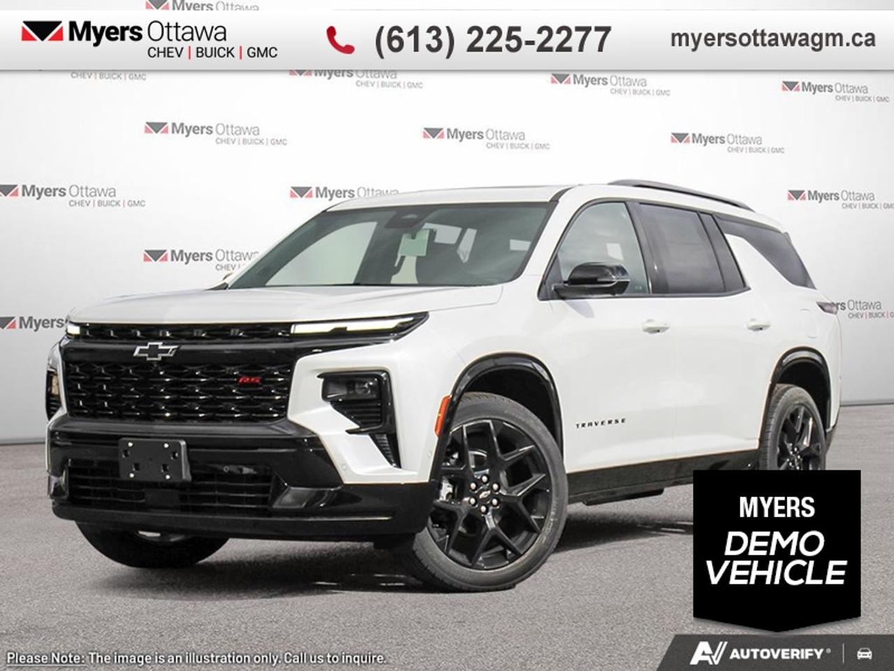 <br> <br>DUAL SUNROOF, AWD, LEATHER, SUPER CRUISE, GLOSS BLACK WHEELS <br> <br>The 2026 Chevrolet Traverse offers generous space, advanced connectivity and refined comfort for drivers who need a capable three-row SUV without compromise. Its interior delivers intuitive tech, premium finishes and seating designed to keep everyone comfortable on every journey. Built to support both daily routines and spirited getaways, the Traverse provides a confident, versatile ride for families and active lifestyles alike.<br> <br>This Polar White Tricoat SUV has an Automatic transmission and is powered by a 328HP 2.5L 4 Cylinder Engine. <br> <br> Our Traverses trim level is RS. This Traverse RS features GM Super Cruise for hands-free driving, automatic park assist, a panoramic sunroof and Bose premium audio, along with a trailering package, black aluminum wheels, ventilated and heated front seats with a heated steering wheel, leather upholstery, remote engine start, an AutoSense power liftgate for rear cargo access, a wireless charging pad, and an expansive 17.7-inch infotainment screen with inbuilt navigation, wireless Apple CarPlay and Android Auto, and SiriusXM. Safety features also include blind zone alert, automatic parking assist, HD surround vision, following distance indication and forward collision alert. This vehicle has been upgraded with the following features: Super Cruise, Park Assist, Sunroof, Bose Premium Audio, Cooled Seats, Trailering Package, Wireless Charging.<br><br> <br>To apply right now for financing use this link: <a href=https://creditonline.dealertrack.ca/Web/Default.aspx?Token=b35bf617-8dfe-4a3a-b6ae-b4e858efb71d&Lang=en target=_blank>https://creditonline.dealertrack.ca/Web/Default.aspx?Token=b35bf617-8dfe-4a3a-b6ae-b4e858efb71d&Lang=en</a><br><br> <br/>    4.79% financing for 84 months. <br> Buy this vehicle now for the lowest bi-weekly payment of <b>$526.95</b> with $0 down for 84 months @ 4.79% APR O.A.C. ( taxes included, **Rebates may not be applicable on all purchase types [cash, lease, or finance]. Eligibility and conditions may vary. Please see dealer for full details and confirmation of eligibility.   ).  Incentives expire 2026-04-26.  See dealer for details. <br> <br><br> Come by and check out our fleet of 50+ used cars and trucks and 170+ new cars and trucks for sale in Ottawa.  o~o