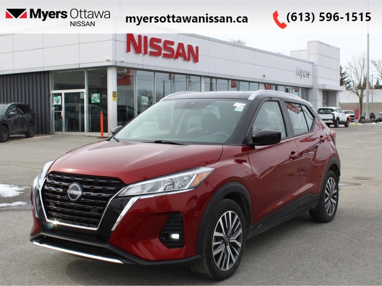 <b>Low Mileage!</b><br> <br>  Compare at $23685 - Our Price is just $22995! <br> <br>Style meets tech in this nimble and spirited 2024 Kicks. This 2024 Nissan Kicks is fresh on our lot in Ottawa. <br> <br>This Kicks did not take any shortcuts, but it is offering you a shortcut to possibility. Make the most of every day with intelligent features that help you express your personal style and feel your playlist with the incredible infotainment system. It really is time you put you first, and this 2024 Kicks is here for it. This low mileage SUV has just 27,469 km. Its Scarlet Ember Tintcoat/Super Black in colour and is completely accident free based on the <a href=https://vhr.carfax.ca/?id=7anEhxesO6ca+upxCvZBV4sSrxzRNUl/ target=_blank>CARFAX Report</a>. It has an Automatic transmission and is powered by a 122HP 1.6L 4 Cylinder Engine. <br> <br> Our Kickss trim level is SV. Step up to this SV trim for stylish aluminum wheels, automatic temperature control, the Nissan Intelligent Key with remote start, a heated steering wheel, heated seats, and SiriusXM. This Kicks offers a ton of style and is built to your beat, featuring touchscreen infotainment with Apple CarPlay, Android Auto, Bluetooth, and Siri Eyes Free. The spirited performance is further enhanced with advanced safety features like emergency braking, lane departure warning, high beam assist, blind spot detection, rear parking sensors, and a rearview camera.<br> <br>To apply right now for financing use this link: <a href=https://www.myersottawanissan.ca/finance target=_blank>https://www.myersottawanissan.ca/finance</a><br><br> <br/><br>Get the amazing benefits of a Nissan Certified Pre-Owned vehicle!!! Save thousands of dollars and get a pre-owned vehicle that has factory warranty, 24 hour roadside assistance and rates as low as 0.9%!!! <br>*LIFETIME ENGINE TRANSMISSION WARRANTY NOT AVAILABLE ON VEHICLES WITH KMS EXCEEDING 140,000KM, VEHICLES 8 YEARS & OLDER, OR HIGHLINE BRAND VEHICLE(eg. BMW, INFINITI. CADILLAC, LEXUS...)<br> Come by and check out our fleet of 30+ used cars and trucks and 90+ new cars and trucks for sale in Ottawa.  o~o
