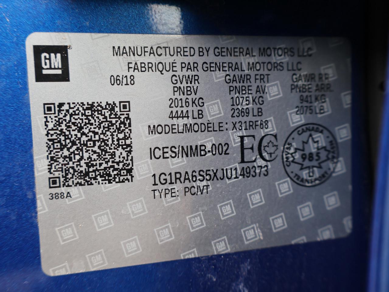 2018 Chevrolet Volt LT PLUG-IN CERTIFIED CAMERA BLUETOOTH HEATED SEATS CRUISE ALLOYS Photo