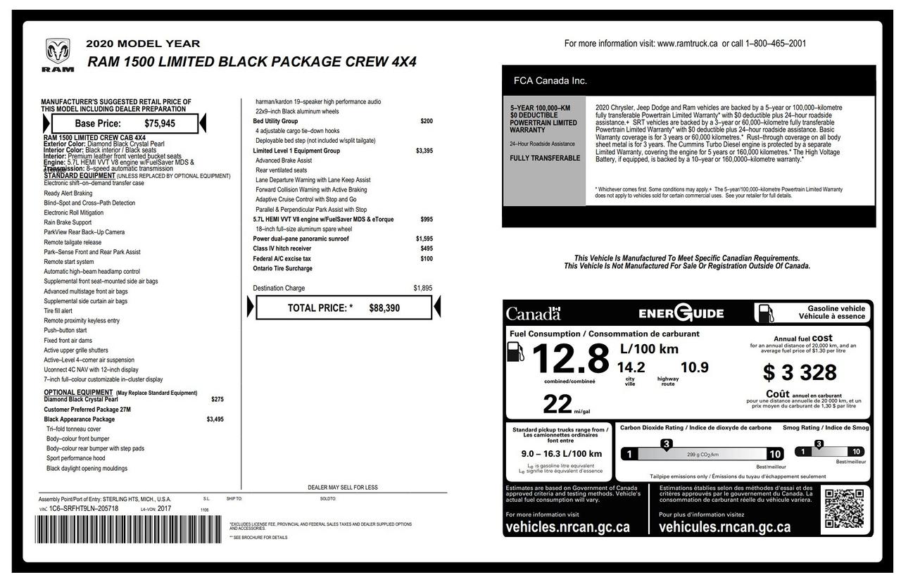 2020 RAM 1500 Limited+Appearance PKG+Safety Tec+Pano Roof+LOADED Photo