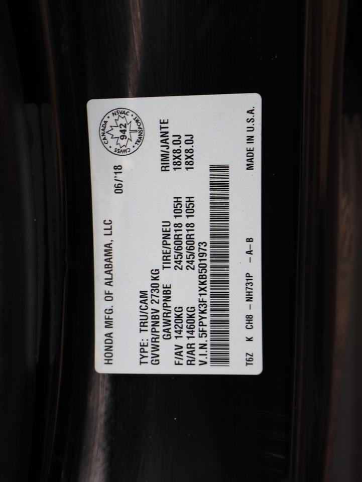 2019 Honda Ridgeline SPORT AWD CERTIFIED *ACCIDENT FREE*HONDA MAINTAIN* CAMERA NAV BLUETOOTH SUNROOF CRIUSE ALLOYS Photo